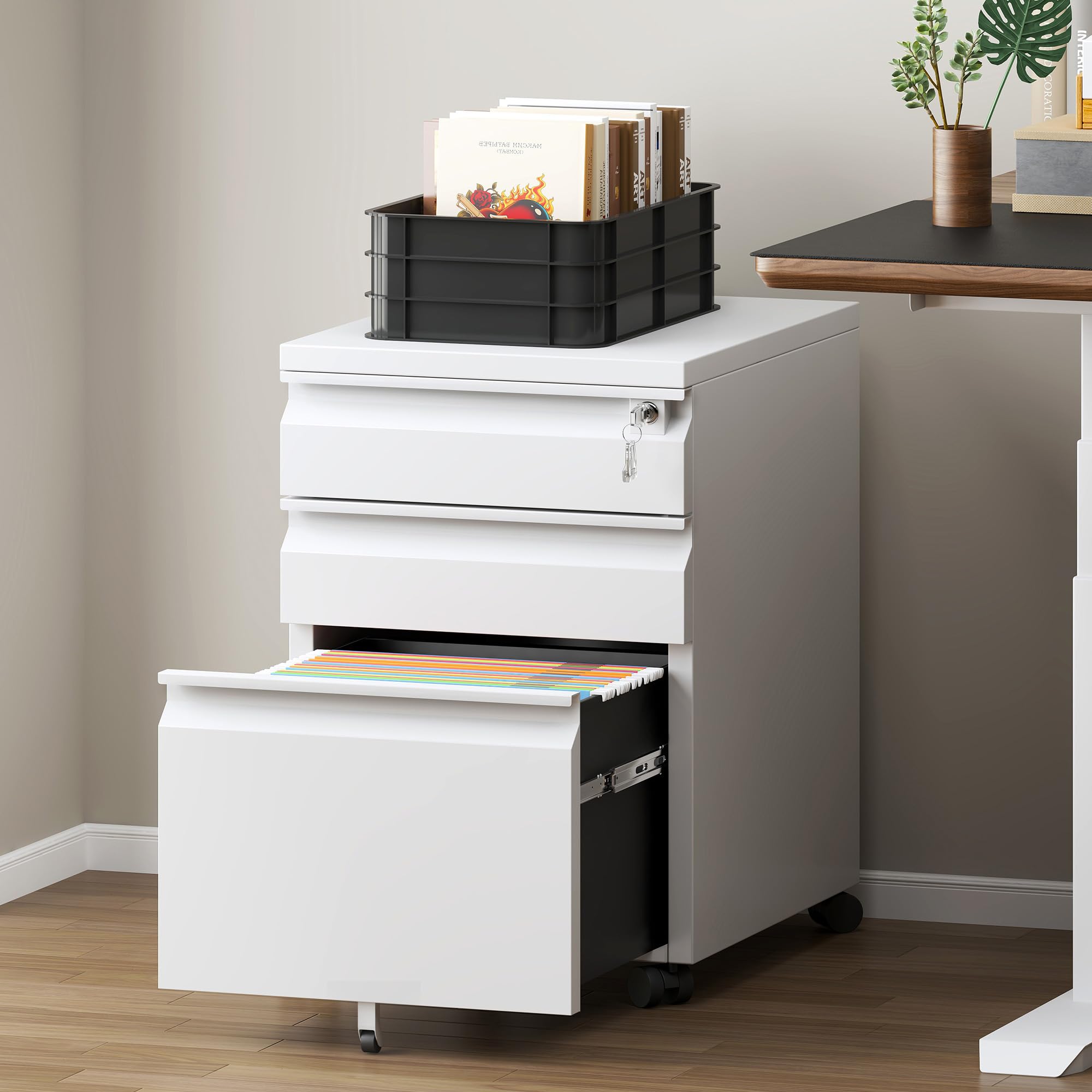 soges Caisson de Bureau Rangement de dossiers avec Tiroirs Verrouillable Caisson de Rangement à roulettes pour Dossier Suspendu