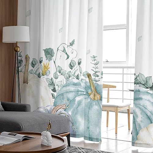 Miniatura 4 de Cortinas semitraslúcidas de calabaza de Acción de Gracias, 84 pulgadas de largo, cortinas con filtro de luz, cortinas con bolsillo para barra,