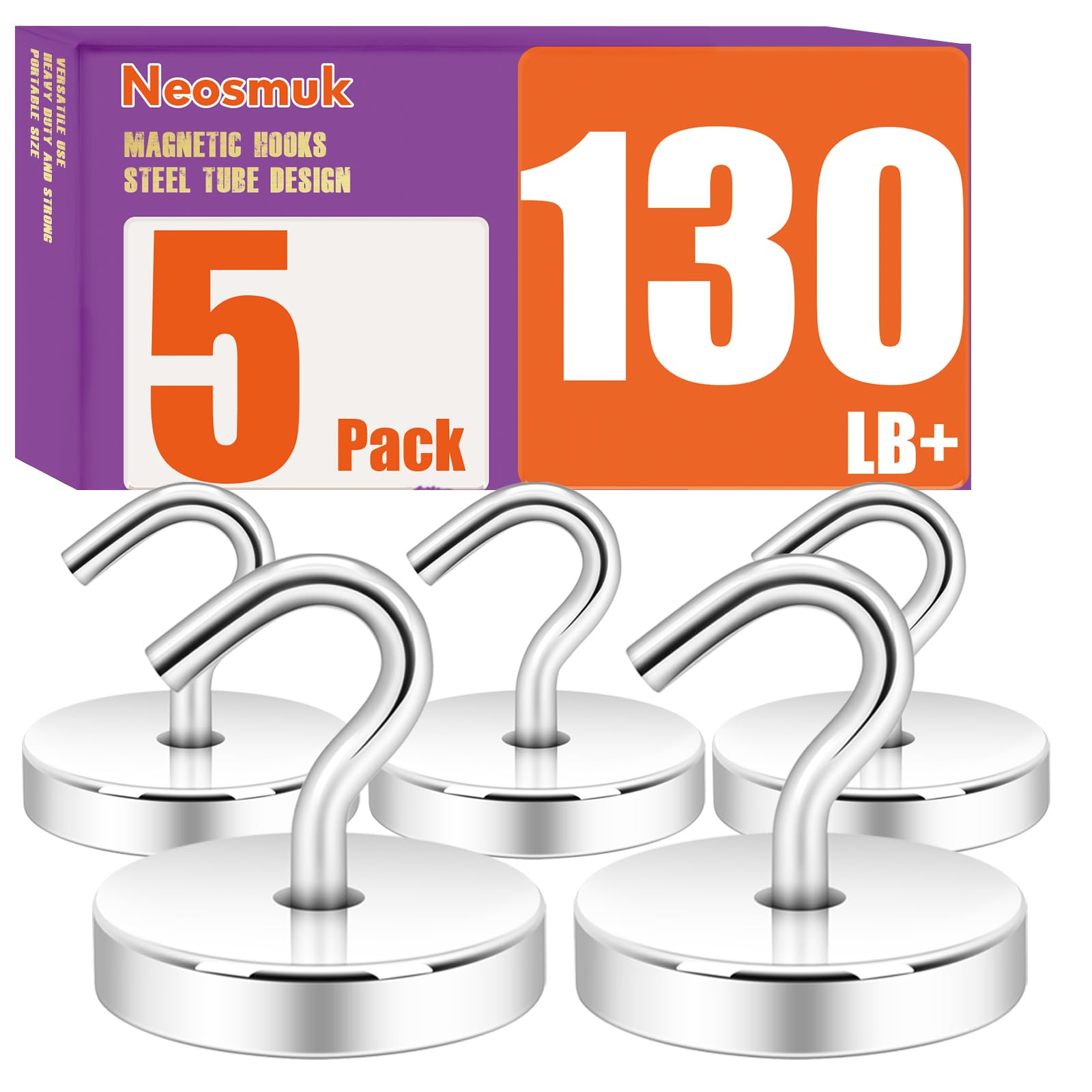 Neosmuk Magnetic Hooks, Cruise Ship Essentials, 130lb+ Heavy Duty Magnetic Hooks for Cruise Cabins, Refrigerator, Grill, Hanging, and Travel | Extra Strong Must-Haves Magnet Hook,Silver