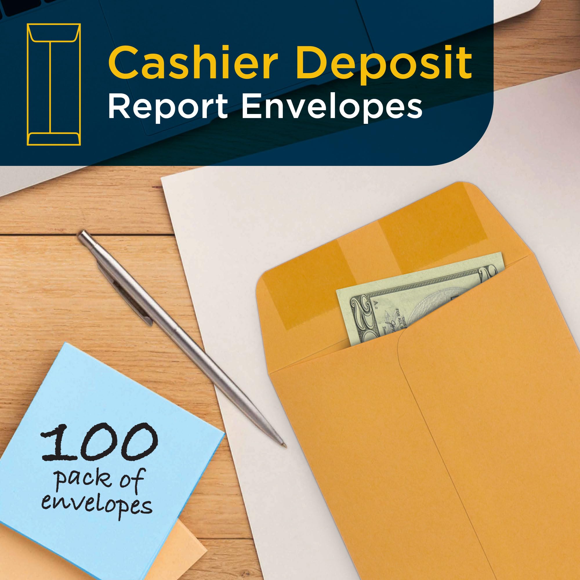 Sobres de informe de depósito de cajero – Sobres de efectivo – Caja registradora para pequeñas empresas – Caja registradora para minoristas y restaurantes – Sobres de papel kraft marrón (100 cajas)