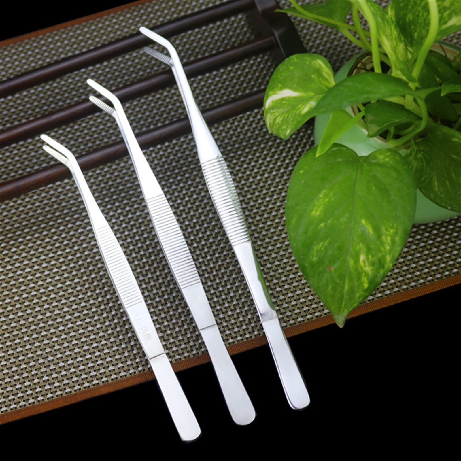 Pinzas for depilación Pinzas Pinzas Puntas Planas dobladas Pinzas quirúrgicas científicas curvadas de precisión Pinzas for Coser de Metal con Dientes Mangos moleteados(D)