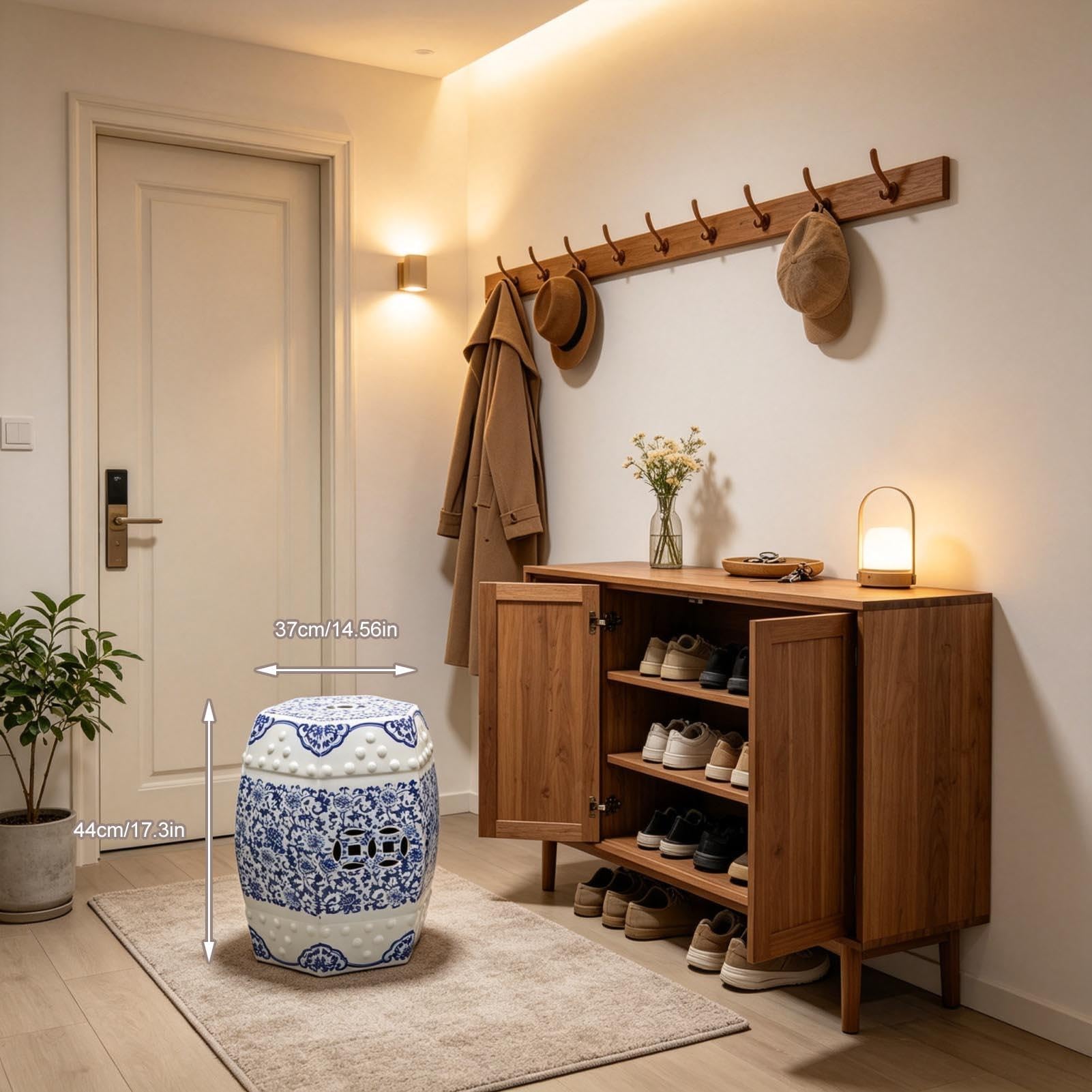 Ceramiczny Stołek Ogrodowy-dekoracyjny Stołek Chinoiserie Na Stolik Na Zewnątrz-do Wewnętrznego Ogrodu I Patio-akcent Wystroju Domu-17,3 "H