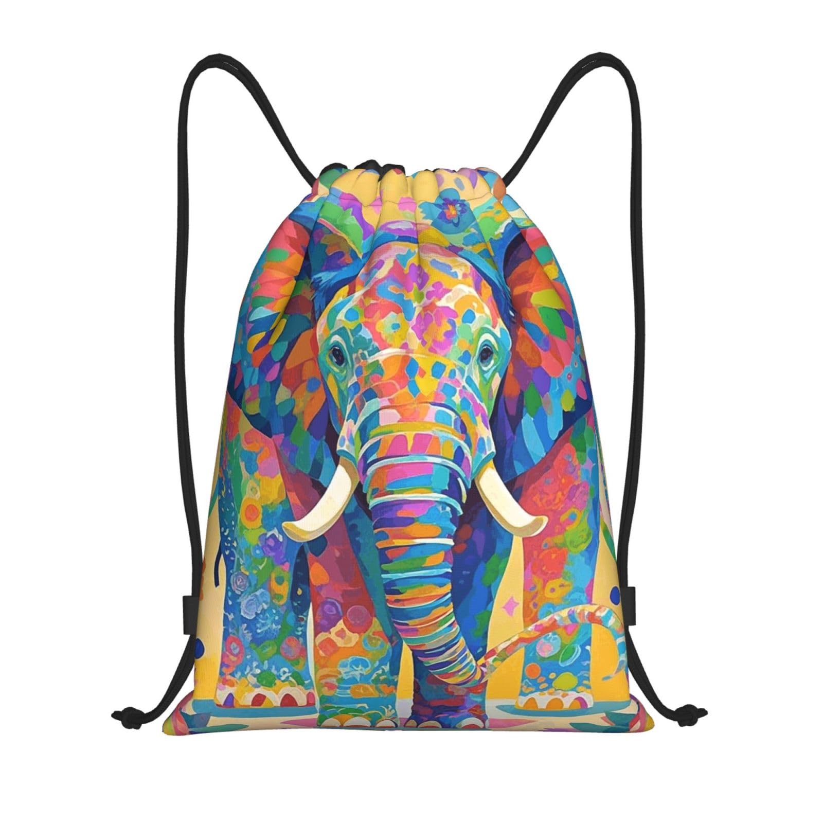XOPEKVLAWM Drawstring Backpack Gym Bag Colorful Elephant Backpack Cinch Tote Drawstring Bags for Sports String Bag