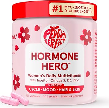 Peach Perfect Inositol Multivitamin Myo-Inositol & D-Chiro 401 Blend, Omega-3, Vitamin D3, Magnesium, Zinc Supports Womens Health, Mood, Energy, Supplement 30 SVG