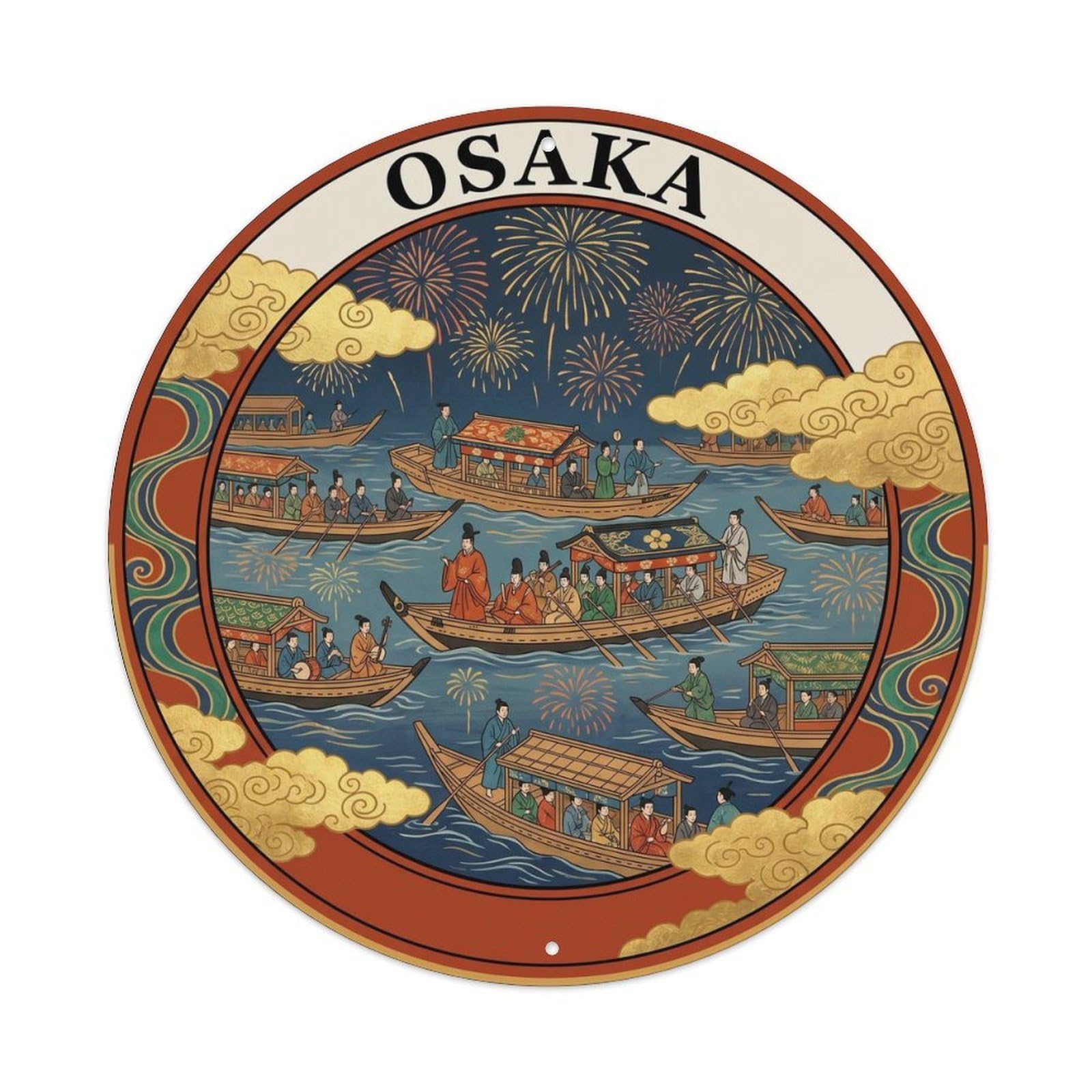 Olhnbad Style Osaka Tenjin Matsuri Boat Procession Japan Landmark Metal Tin Sign