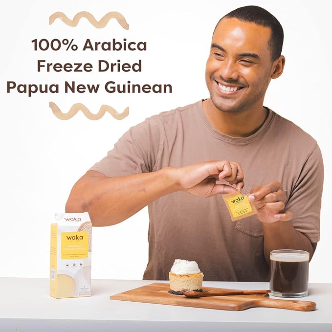 Experience the growing popularity of Waka Instant Coffee, a choice that coffee enthusiasts can't resist. Crafted with 100% Arabica Freeze-Dried beans from Papua New Guinea, this medium roast brand is elevating the coffee game. Packed in convenient single-serve packets, each containing the perfect amount for a cup, Waka makes brewing a breeze.