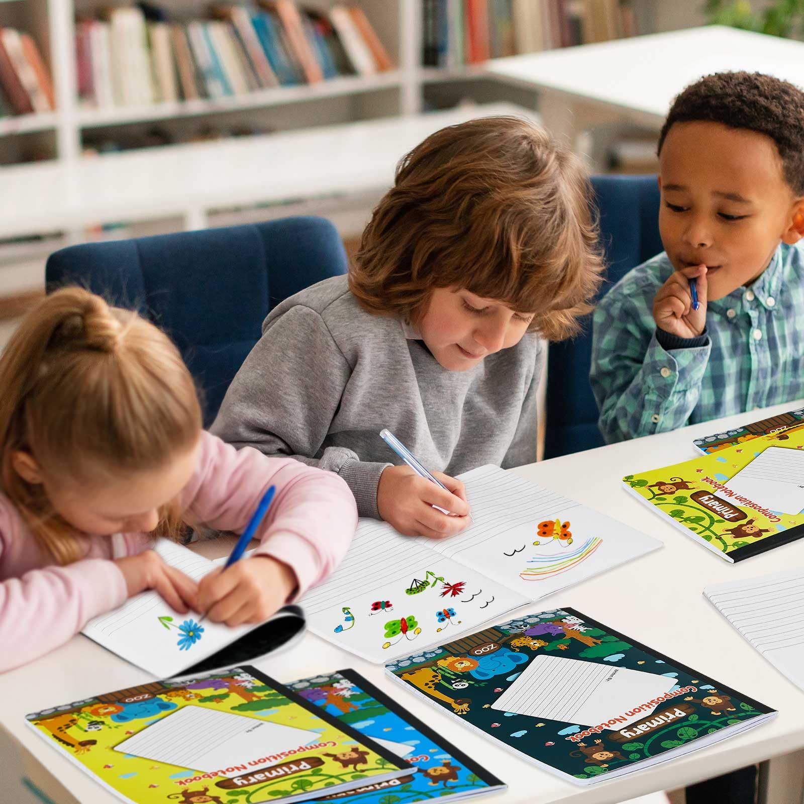 Dunzoom Confezione da 12 quaderni per composizione primaria K-2 con spazio per le immagini, grado pre-K K-2, diario primario, libri di composizione per scrittura a mano, disegno, storia, materiale