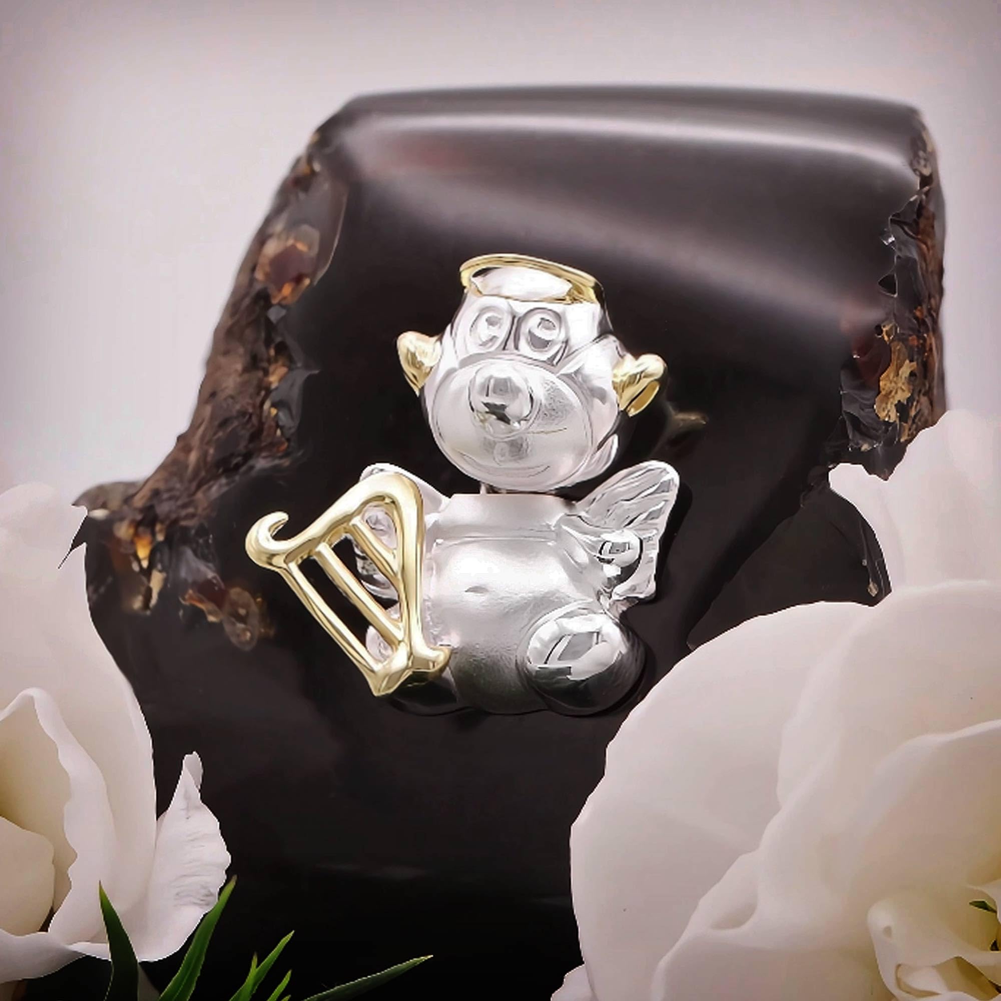 CLEVER SCHMUCK Collares con 2 colgantes de pareja de ángeles y diablos parcialmente chapados en oro con 2 cadenas de 50 cm de plata de ley 925 925 en estuche para joyas