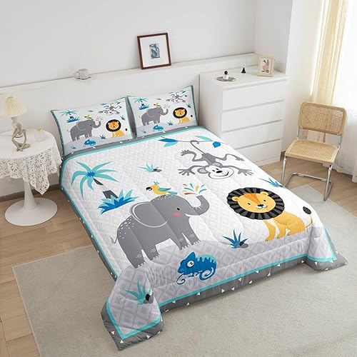 Miniatura 4 de Wild Animals Comforter Set,Lion and Monkey Bedding Set for Kids Girls Women,Adults Elephant Comforter,Geometric Stitching Quilted Duvet Set Bedroom
