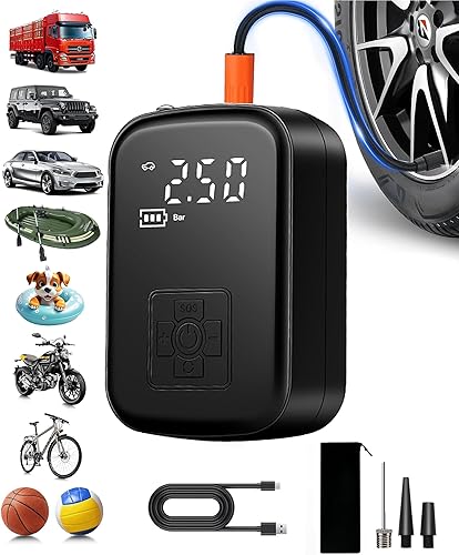 Tire Inflator Portable Air Compressor for Car, Ball Basketball Pump for Sports Balls Auto for Car Tires Bicycle w Gauge Values Display, 150PSI Power