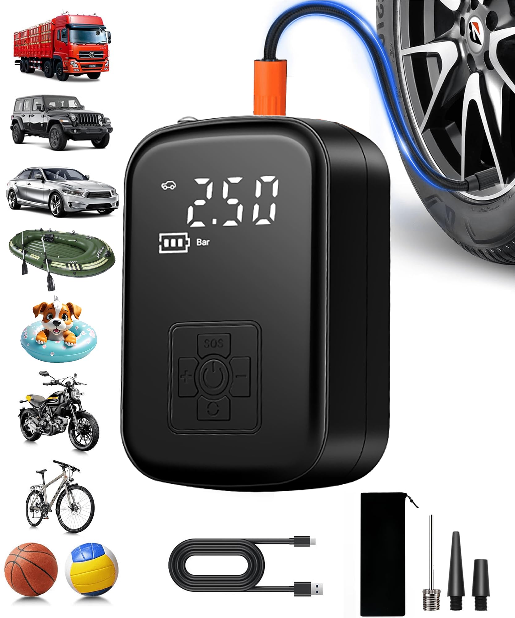 Tire Inflator Portable Air Compressor for Car, 150 PSI Cordless Mini Bike Tire Pump, Air Pump for Auto, Motorcycle, Bicycle, Balls with Pressure Gauge