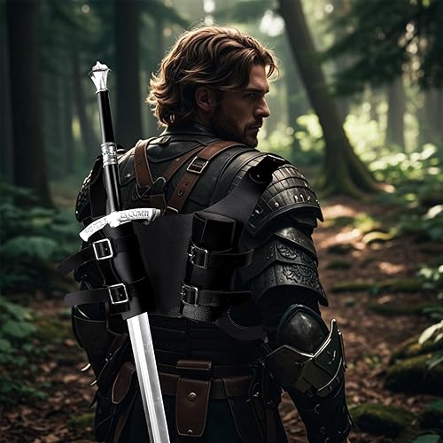 Miniatura 2 de Espada medieval con espalda daga rana con dos fundas para disfraz de guerrero vikingo renacentista pirata renacentista