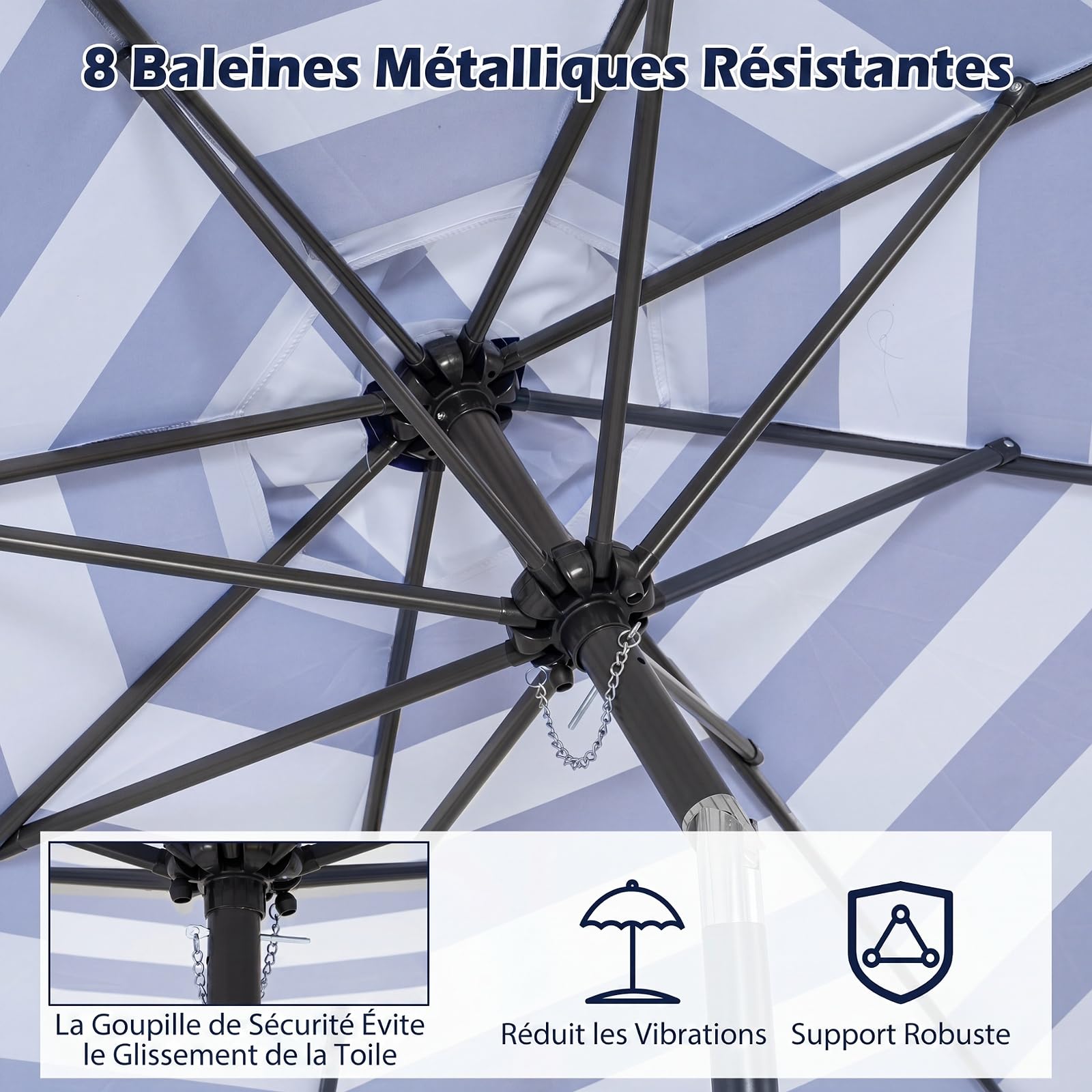 COSTWAY Parasol de Jardin Exterieur sans Pied Ø2,7M, Parasol Plage à Volants avec Franges, 30° Inclinaison, 8 Baleines, Manivelle, Tissu en Polyester, pour Piscine Balcon Terrasse