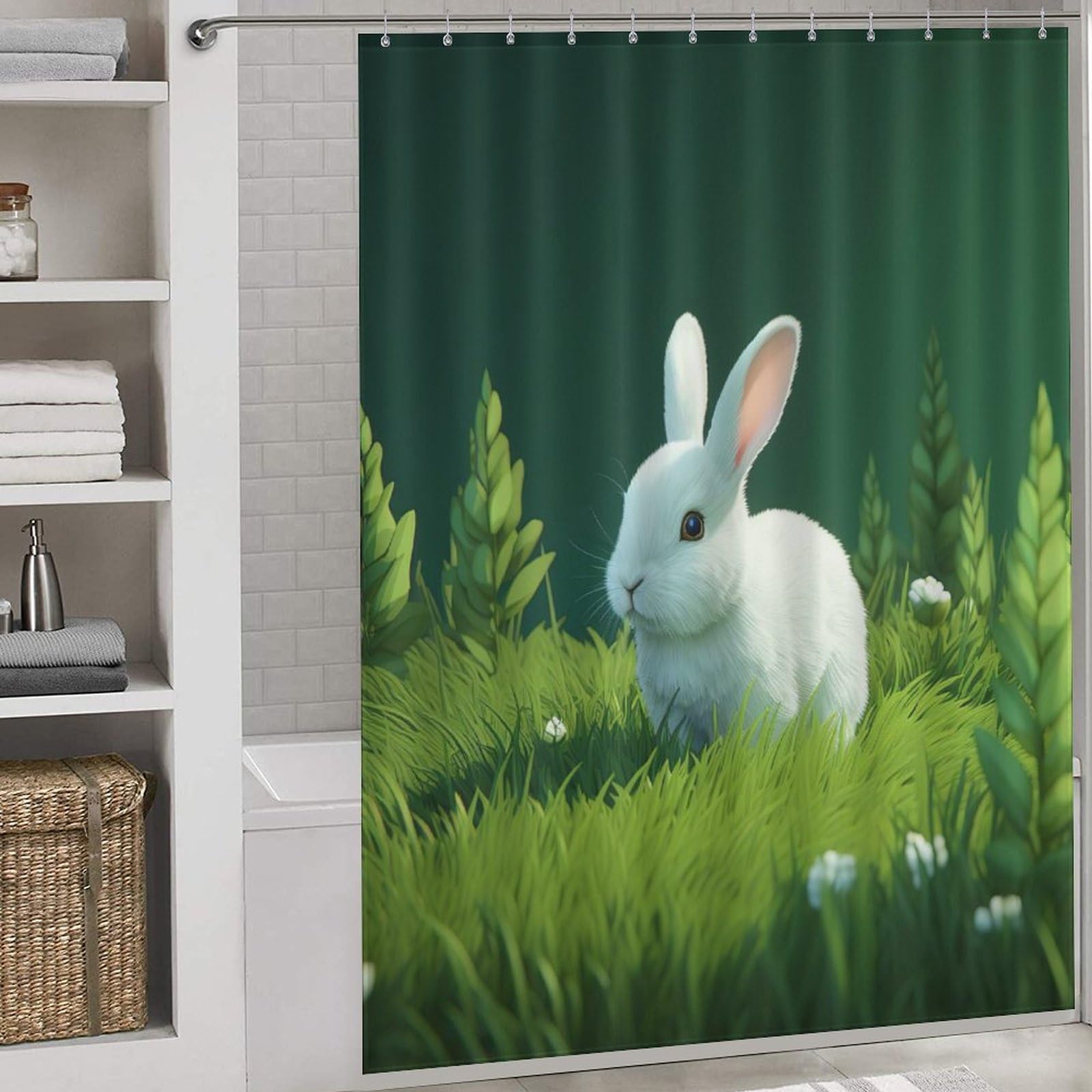 Rideau de douche anti éclaboussures motif lapin lavable pour salle de bain