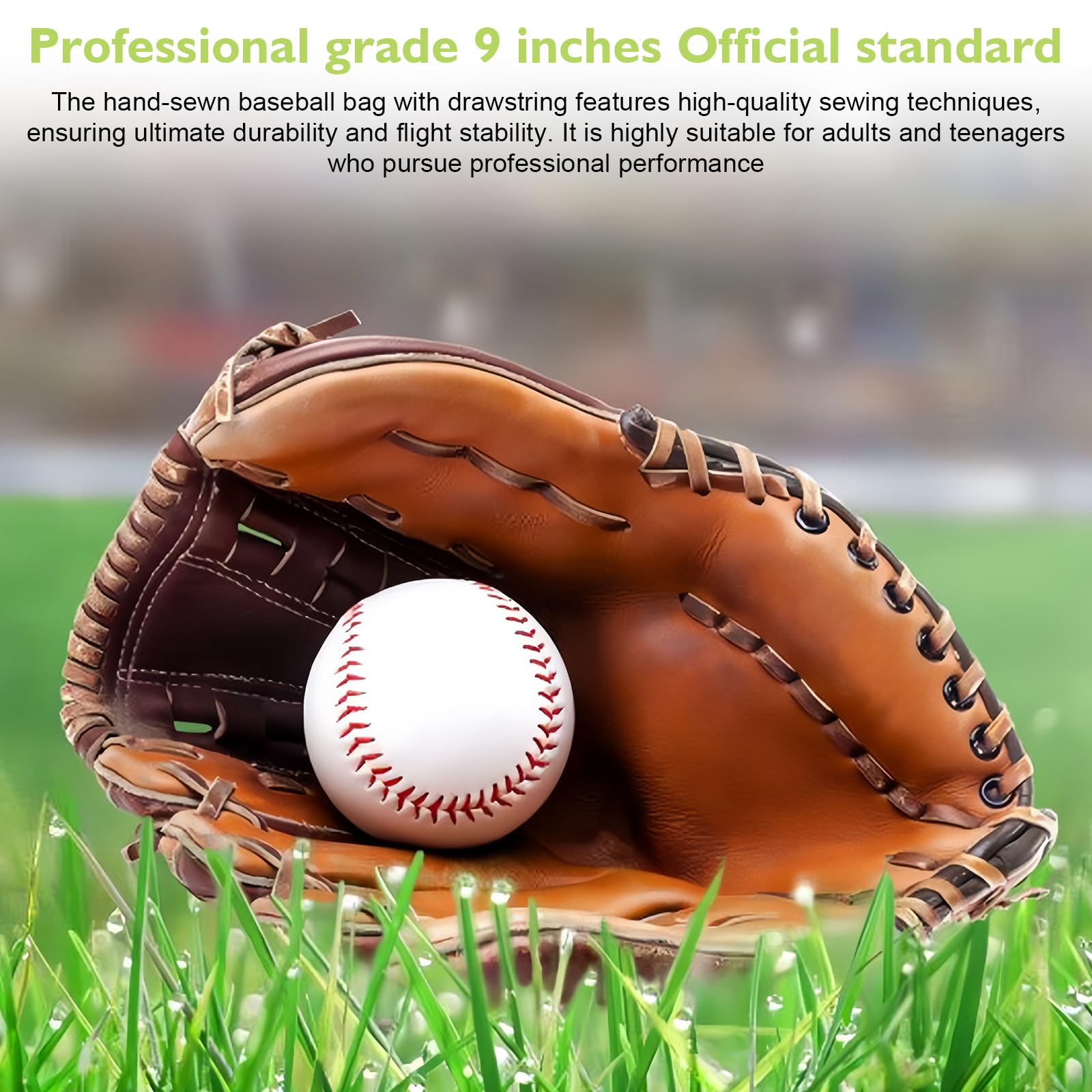 Palline da baseball professionali 9 pollici: 6 pezzi da baseball cucite a mano con sacchetto con coulisse, in legno duro/gomma morbida per adulti, allenamento giovanile, giochi professionali da