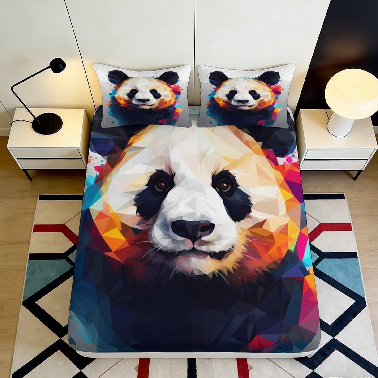 3D Printed Panda Pattern Fitted Sheet Microfiber Bedroom Deep Pocket Non-Slip Panda Mattress Fitted Cover Washable for Adults Teens 200x200x25cm 90x200x25cm