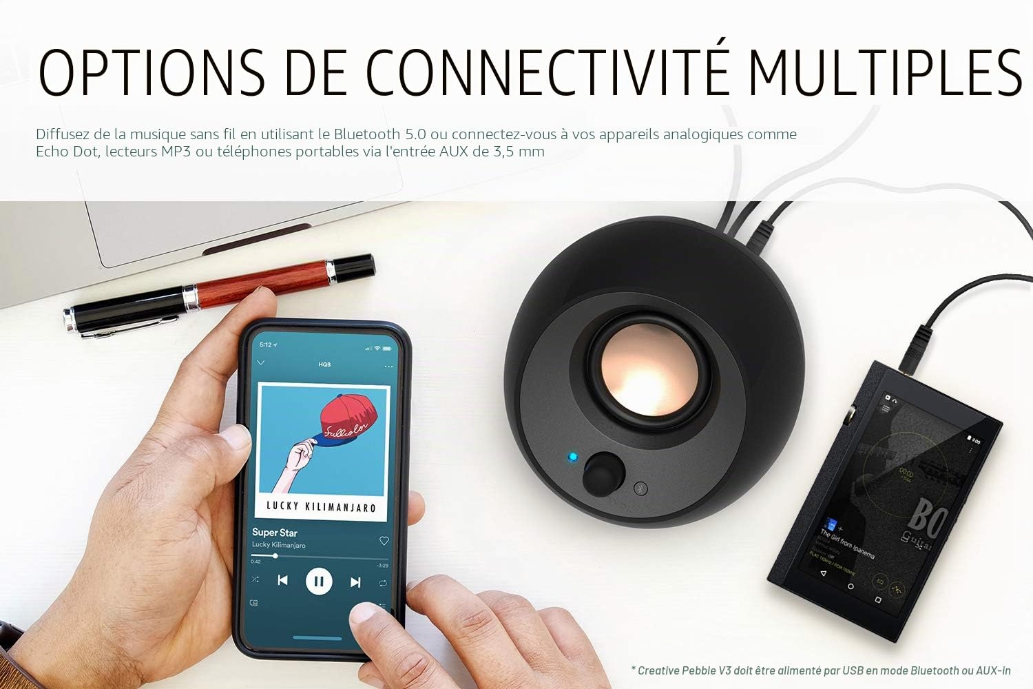 CREATIVE Labs Pebble V3 Noir avec Fil &sans Fil 8 W