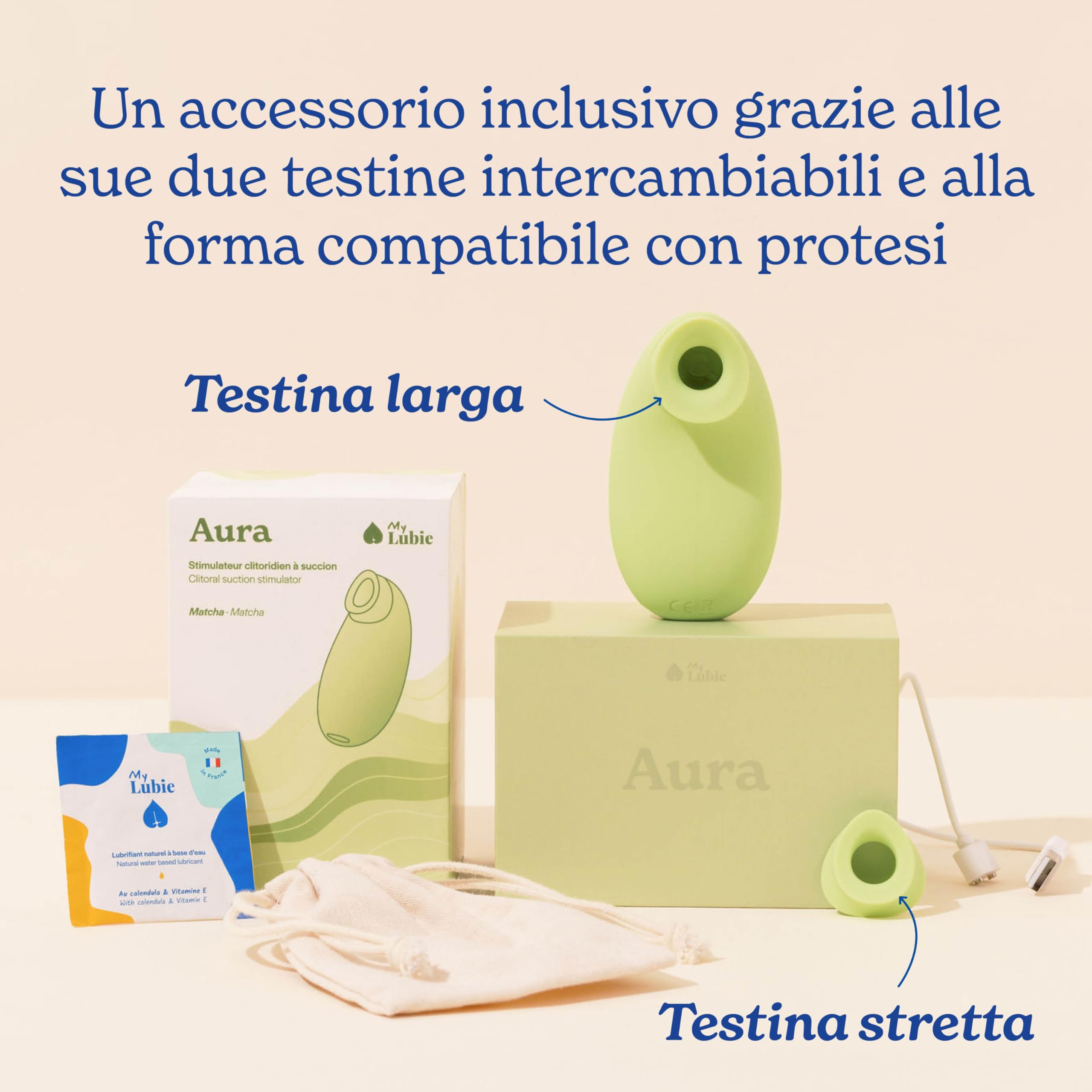 MY LUBIE - Aura, Stimolatore Clitorideo a Onde d'Aria - Ricaricabile USB e Impermeabile - 10 Livelli di Intensità - Silicone Medicale - Matcha