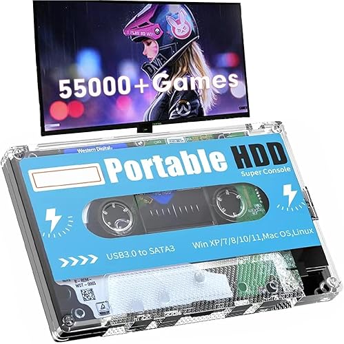 Disco duro portátil retro de 500 GB, más de 55.000 juegos, sistema Batocera 33, compatible con más de 90 emuladores, compatible con