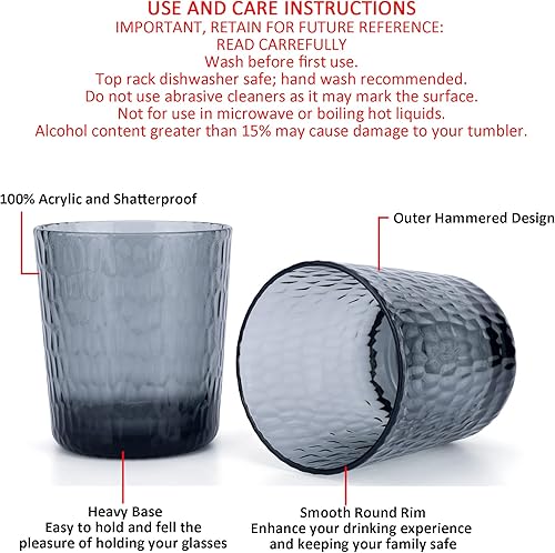 Miniatura 3 de KX-WARE Vasos de plástico de 14 onzas, vasos de plástico Arcylic Double Old Fashioned, juego de 6 transparentes