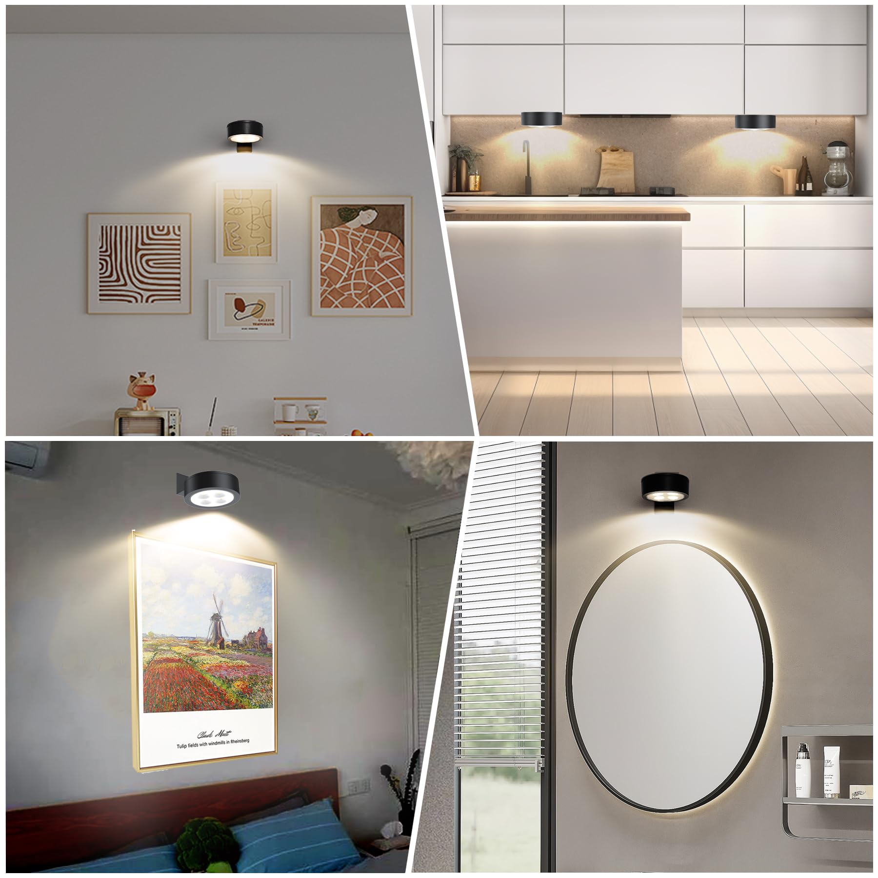 Blisaleiip 3Pcs Picture Light Battery Operated,Remote Painting Light for Wall with 3 Lighting, 60H Art Display Light with Dimmable Timer-Off,Wireless Wall Picture Light for Frame Portrait Puck Lights