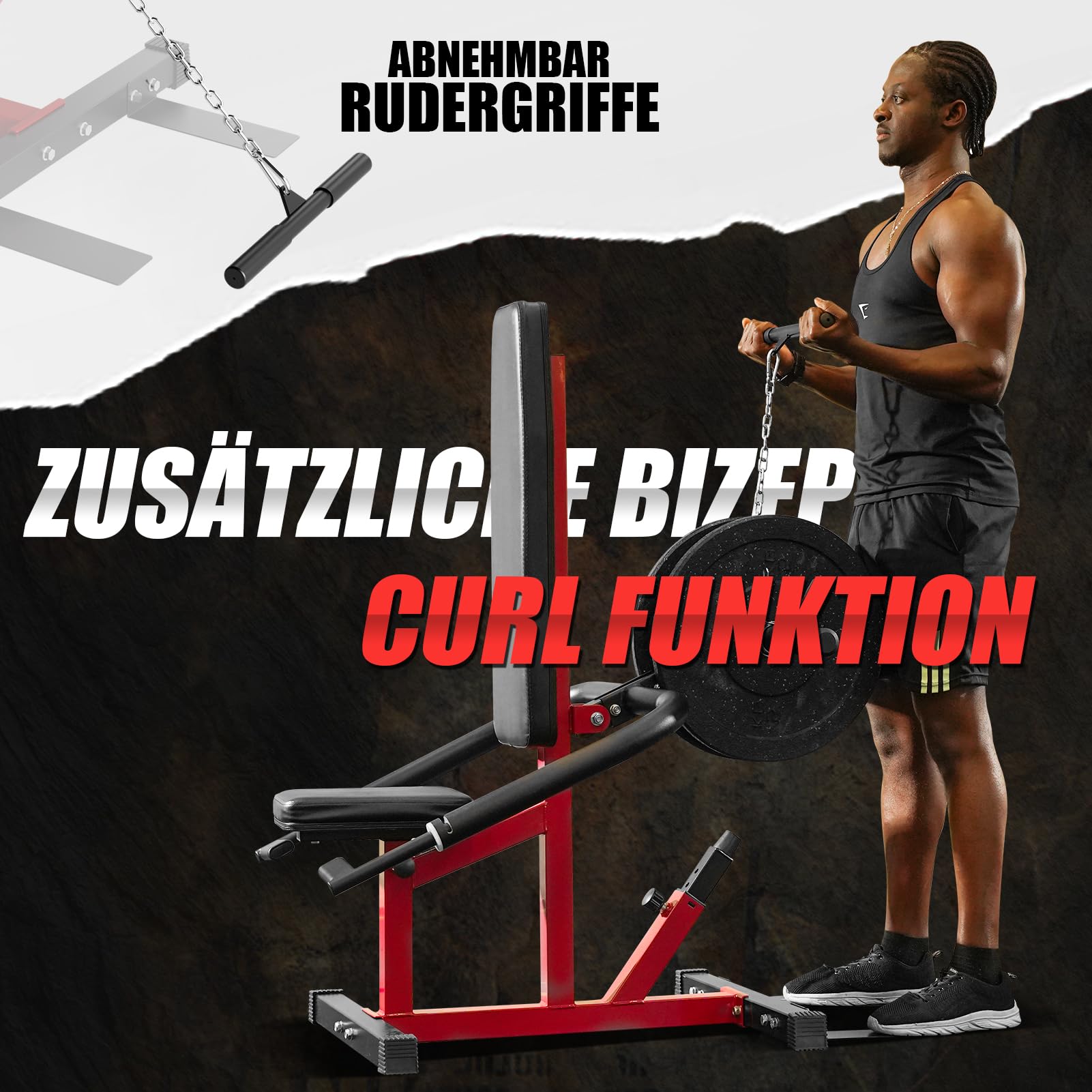 Dipmaschine, Trizeps Trainingsgerät mit Rudergriff, Trizepspresse mit Breitem und Schmalem Griff, 182kg Kapazität Bizeps Maschine, Dip Station