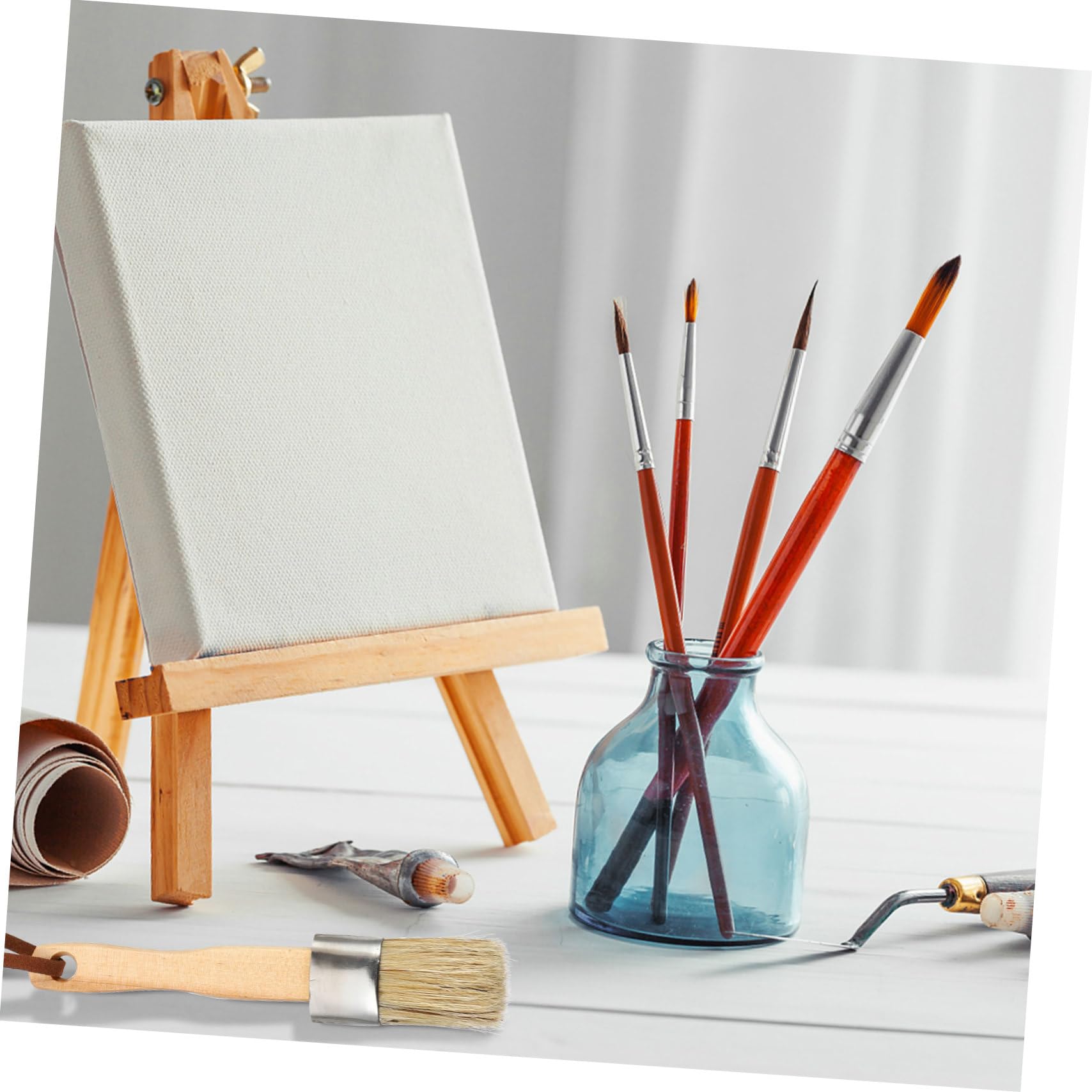 Set de Pinceaux à Tête Ronde Efficacement Lot de 5 Manche en Bois et Poils de Soie de Porc pour Peinture à l'huile Adaptés pour Peindre Plafonds et Meubles
