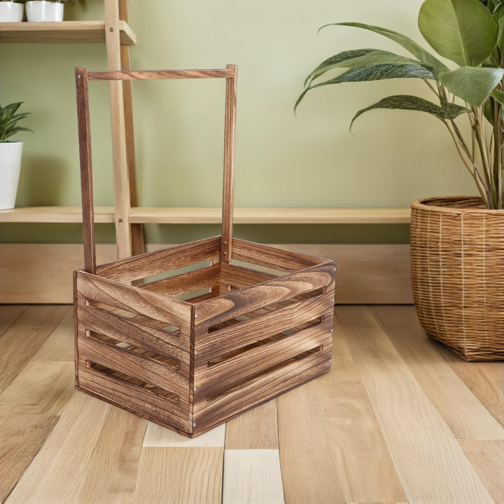 Cesta de Almacenamiento de Madera con Asa para Baby Shower