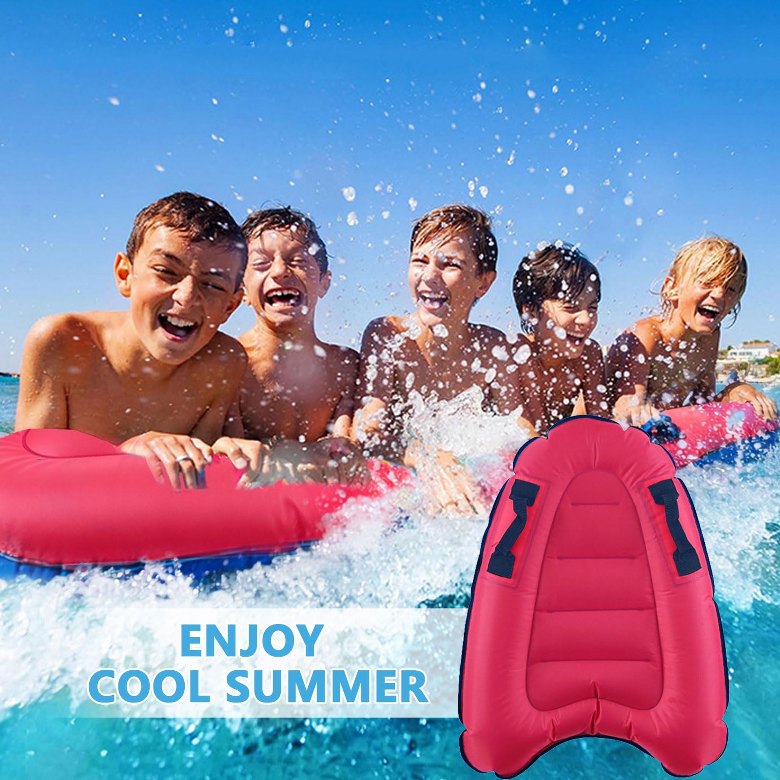 Bocguy Bodyboard Aufblasbar, 75 x 65 x 15 cm Surfbrett Aufblasbar, Schwimmbrett Aufblasbare, Faltbar Bodyboard Kinder mit Griffen zum Strandsurfen Pool Schwimmen Sommer Wassersport
