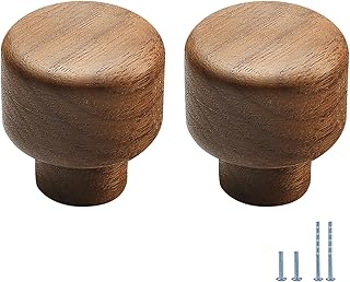 Evionlin 2 pcs Walnut Wood Round Chinese-Style Cute Cabinet Door Handles Cabinet Drawer Pulls Single-Hole Wardrobe Knobs Wooden Door