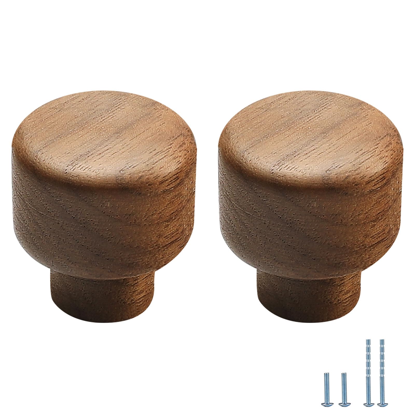 Evionlin 8 pcs Walnut Wood Round Chinese-Style Cute Cabinet Door Handles Cabinet Drawer Pulls Single-Hole Wardrobe Knobs Wooden Door