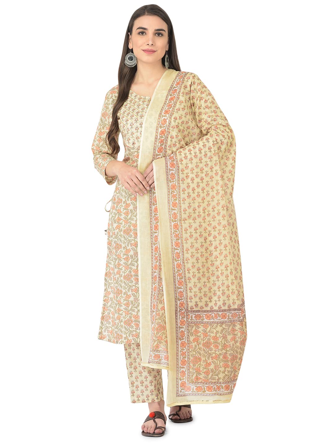 - Women Cotton Straight Printed Suit Set
