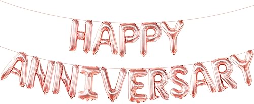 KatchOn, Letras de globos de feliz aniversario de oro rosa, 16 pulgadas, pancarta de feliz aniversario para decoraciones de feliz aniversario, telón