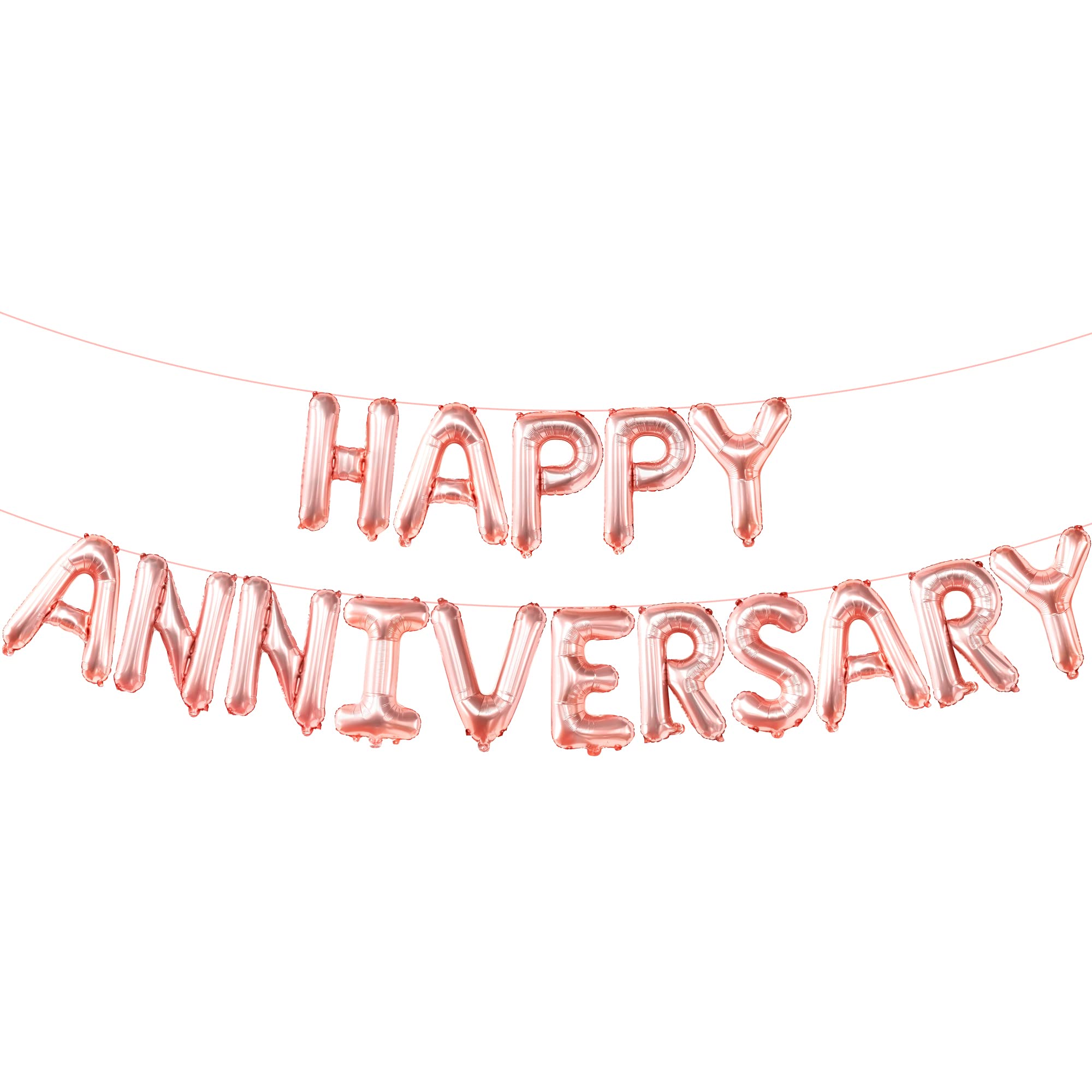 KatchOn Rose Gold Happy Anniversary Balloons Letters - 16 Inch | Anniversary Banner for Decorations | Backdrop | Balloon Banner