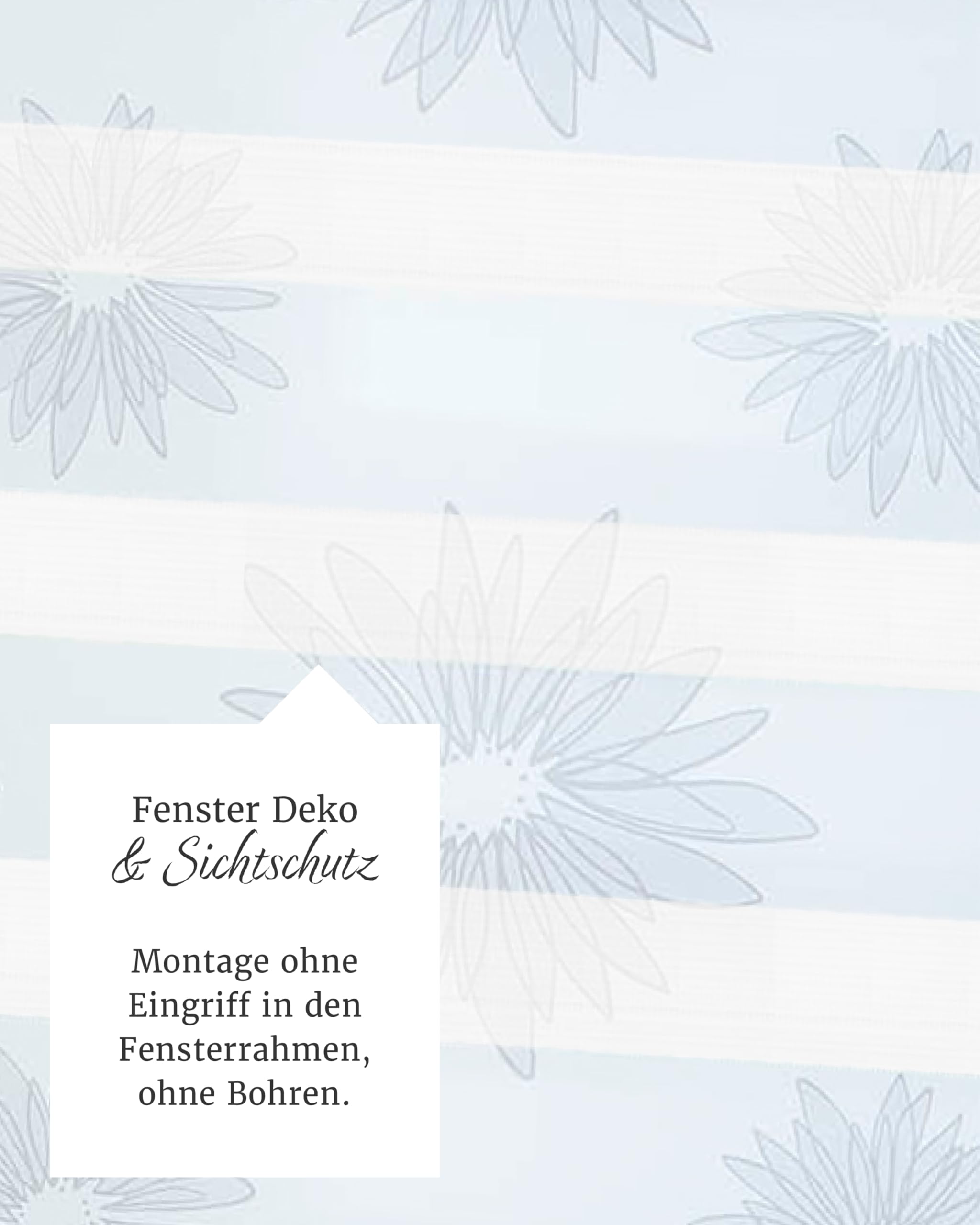 by Garesa Duo Rollo - Doppelrollo Klemmfix ohne Bohren 100 x 150 cm, Weiß/Grau Blüten Motiv - Fenster Sichtschutz und Lichtschutz, Mit Kettenzug