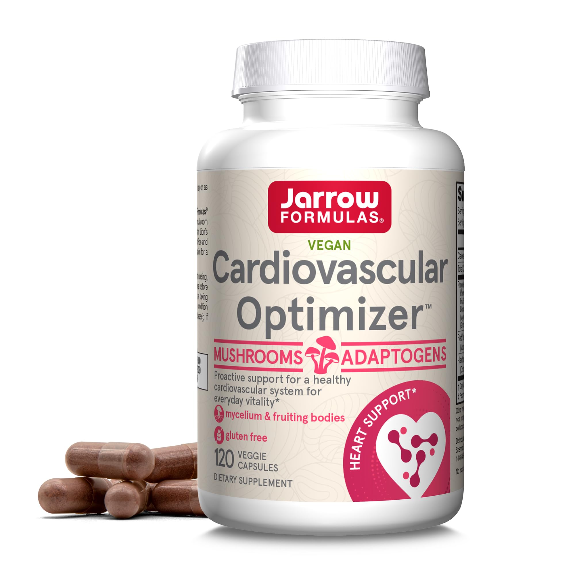 Jarrow FormulasCardiovascular Optimizer with Lion's Mane, Reishi, Shiitake, and Blue Oyster Mushrooms, Dietary Supplement with Red Yeast Rice and Hawthorn Leaf, 120 Veggie Capsules, 30 Day Supply