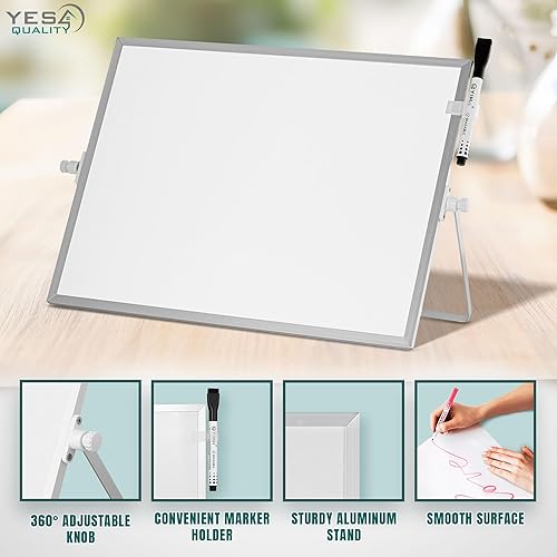 Miniatura 5 de Pizarra blanca magnética de borrado en seco (16 x 12 pulgadas) con soporte antideslizante, pizarra blanca de escritorio portátil para niños con 10