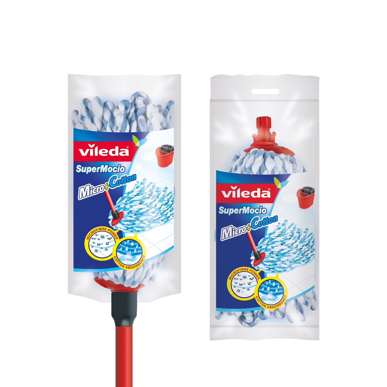 Vileda Supermocio Micro and Cotton Mop with Extra Refill, Red