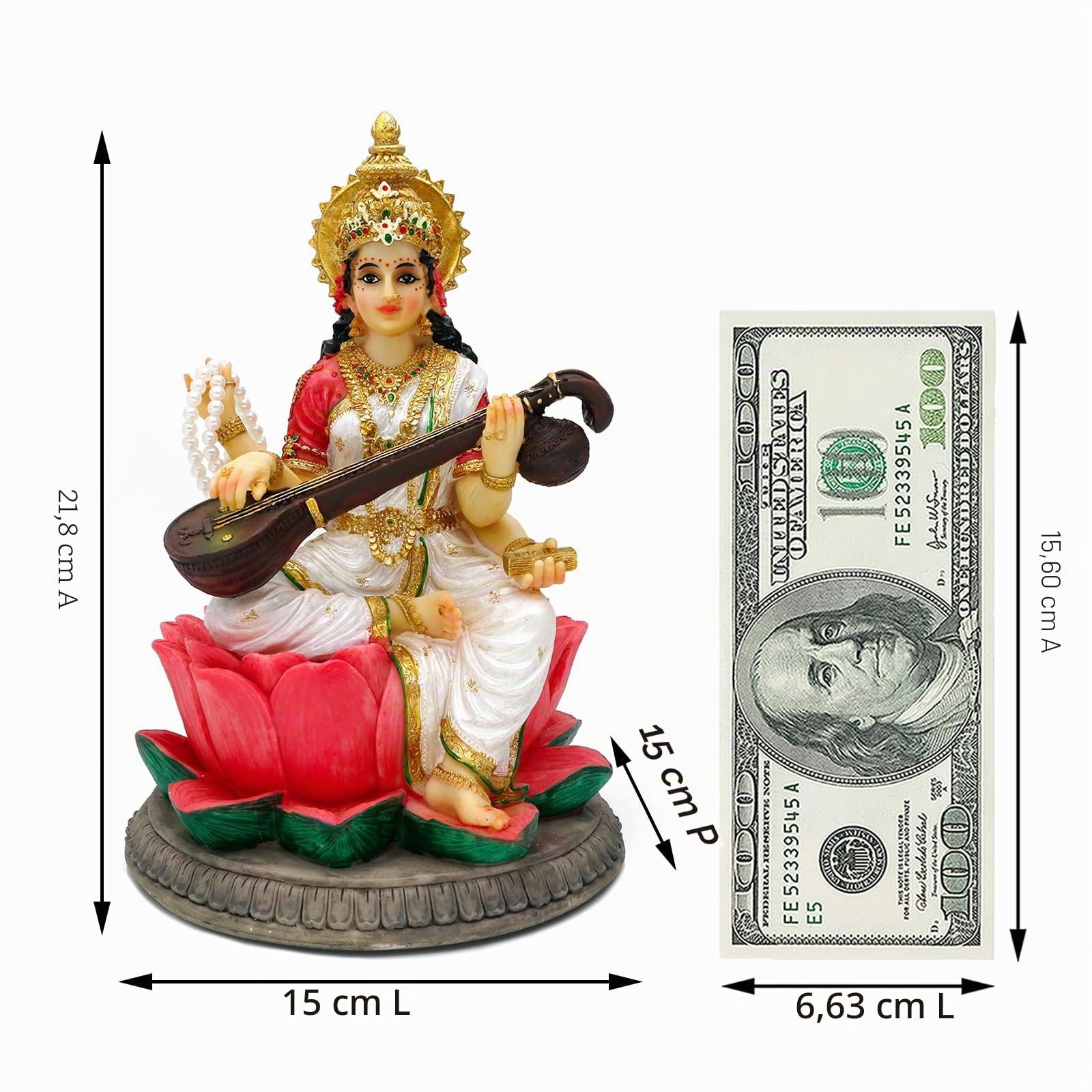 Statua della dea indù Saraswati, 21,8 cm H Saraswati, scultura indiana Diwali Pooja Articolo Murti Regali per uomo indiano donna amici famiglia Diwali Regali casa ufficio Mandir Tempio Puja Decor