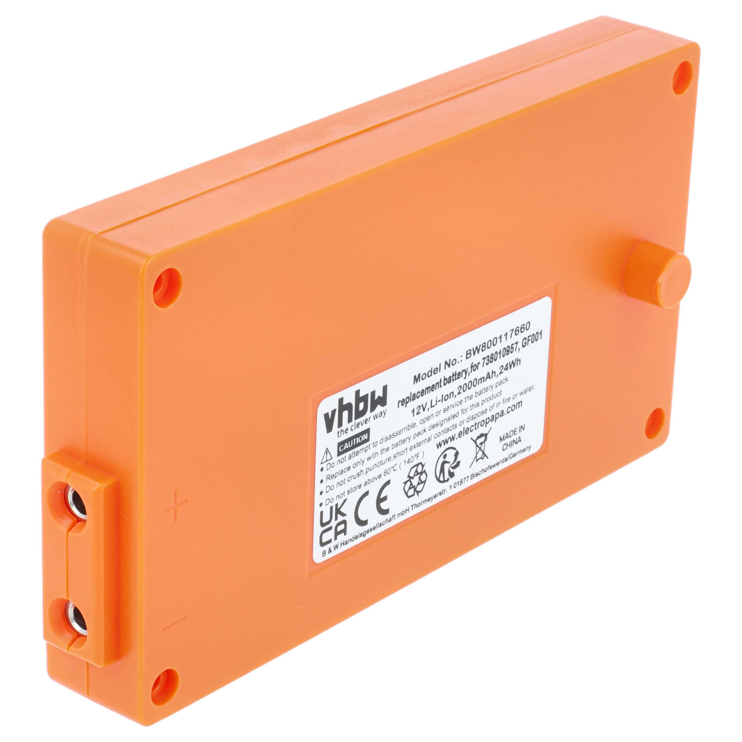 vhbw Batería reemplaza Gross Funk RGRO1215, GF001, 738010957, 100-000-134 para Mando a Distancia Industrial (2000 mAh, 12 V, Li-Ion)