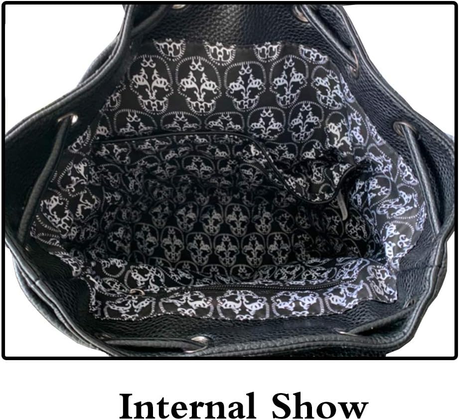 Women Rivets Backpack Rucksack Rhinestones Daypack Multi-pocket Purse Shoulder Bag Black - Image 5