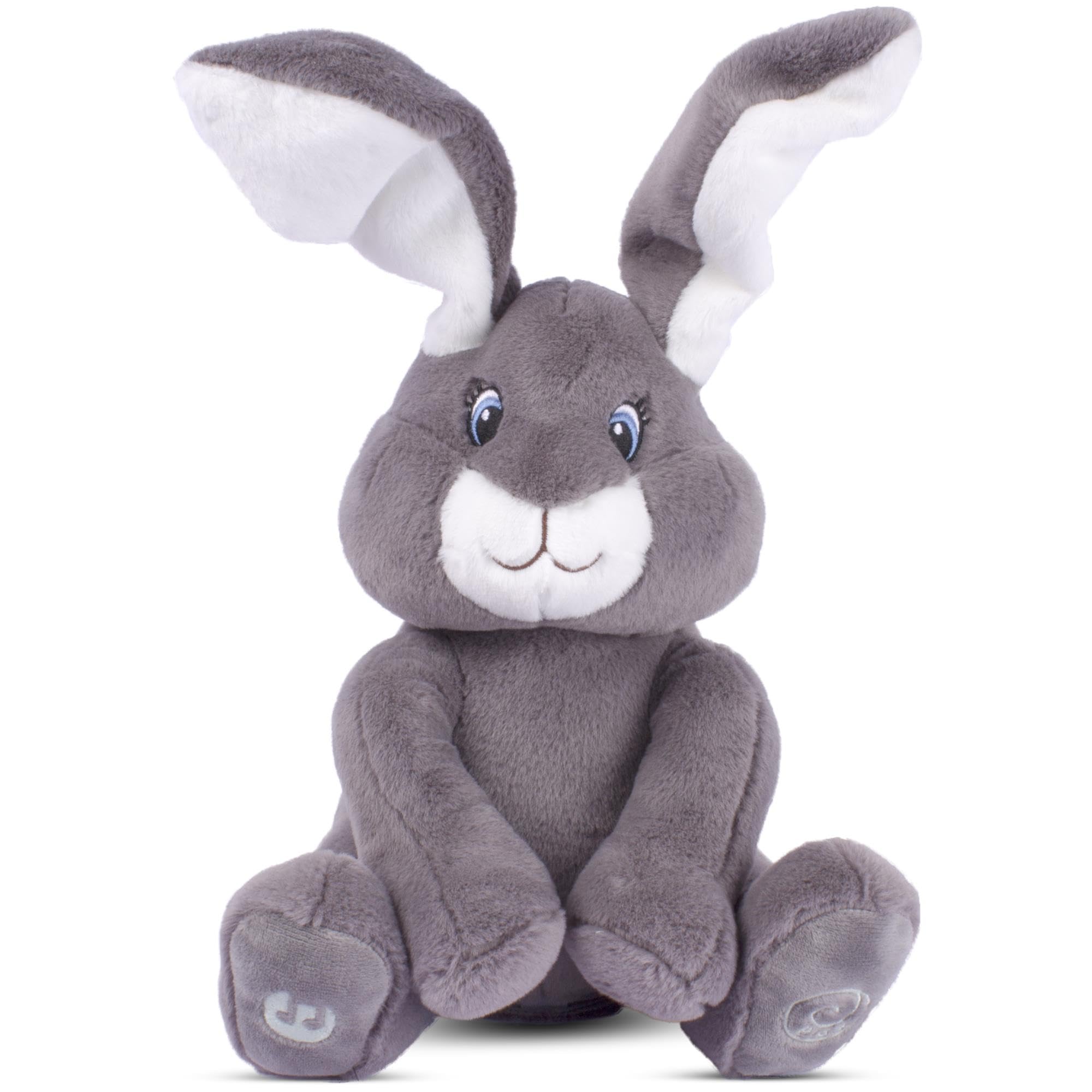 Dimple Milo Bunny Stuffed Animal - Animated Interactive Soft Bunny Plush Toy with Peek-a-Boo Feature and Singing Songs - Perfect Christmas Baby Stuffed Animal Gift for Ages 0 and Up, Grey