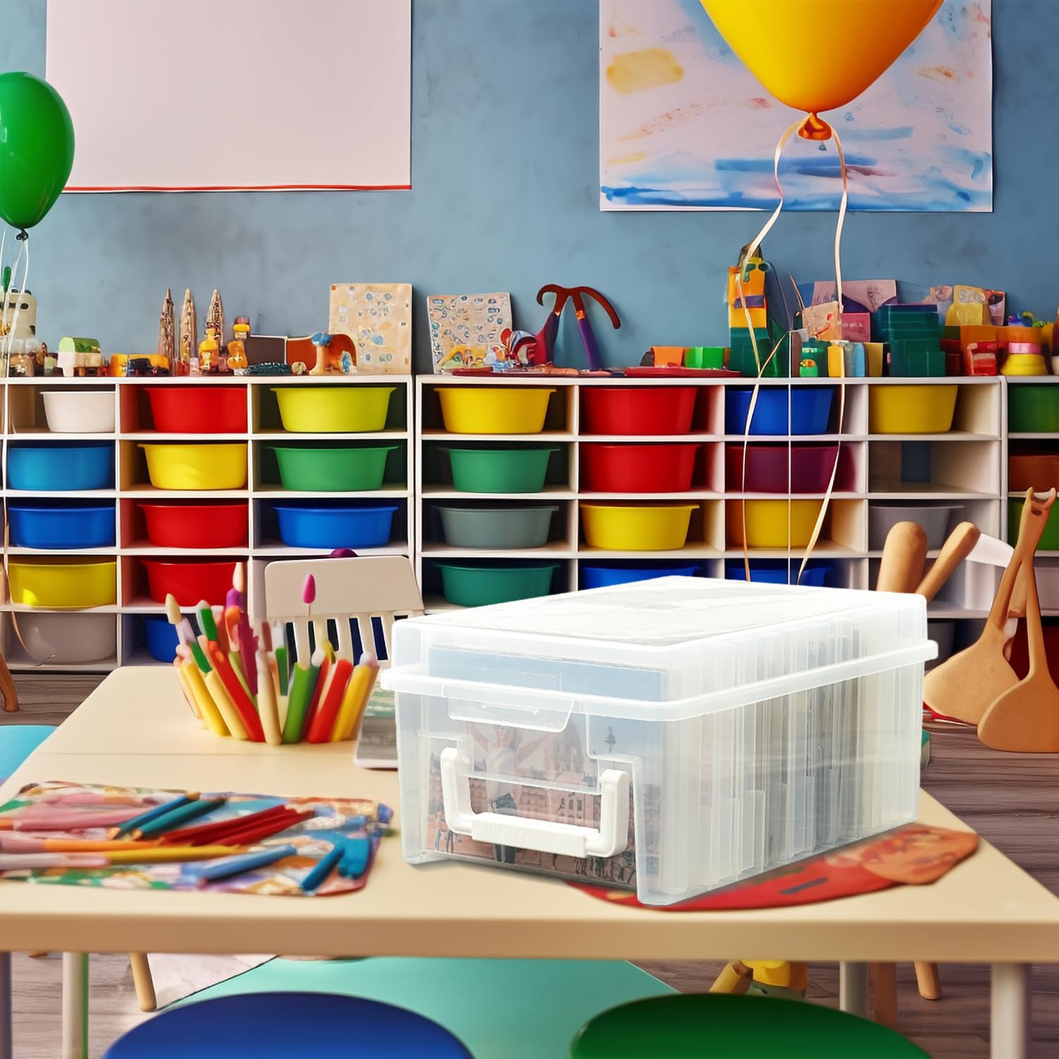VITEVER Caja de almacenamiento de fotos con asa, 14 x 19 cm, caja de fotos, organizador de fotos, 10 soportes interiores para fotos, cajas de fotos, organizadores de plástico para semillas, tarjetas,