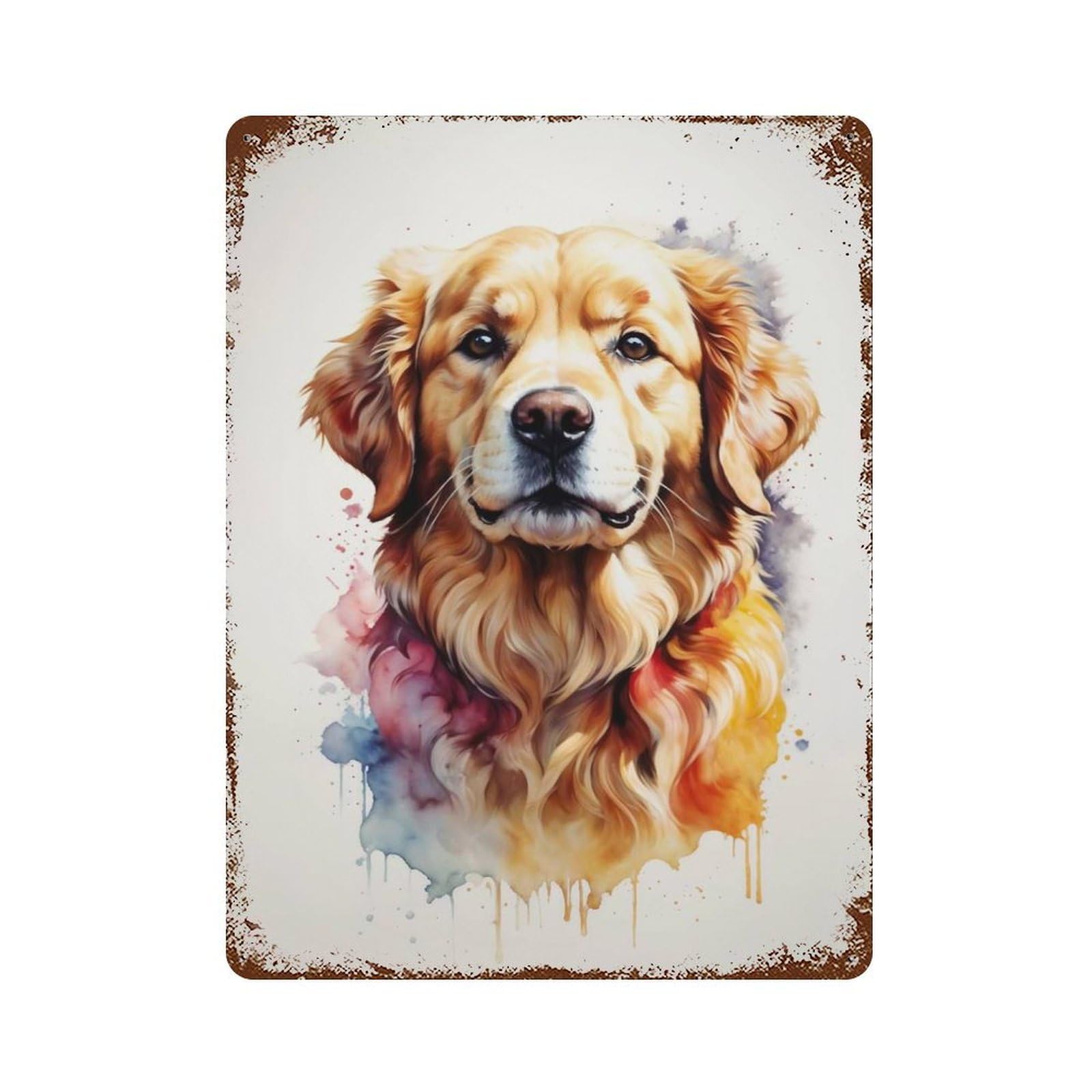 Golden Gaze Rust Effect Tin Sign 15.7"x11.8", Industrial Home Decor for Bistro, Counter And Cafe Decor