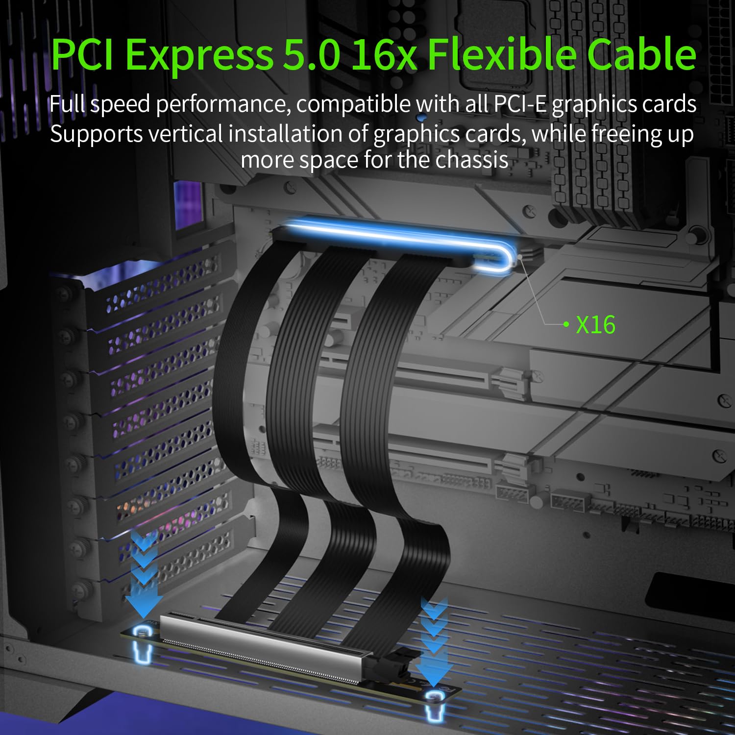 Neuonn PCI-E 5.0 Riser Cable, PCIe 5.0 X16 High Speed Flexible GPU Riser Cable with PCI Express Port for GPU Extension Card, Length 20cm (Black)