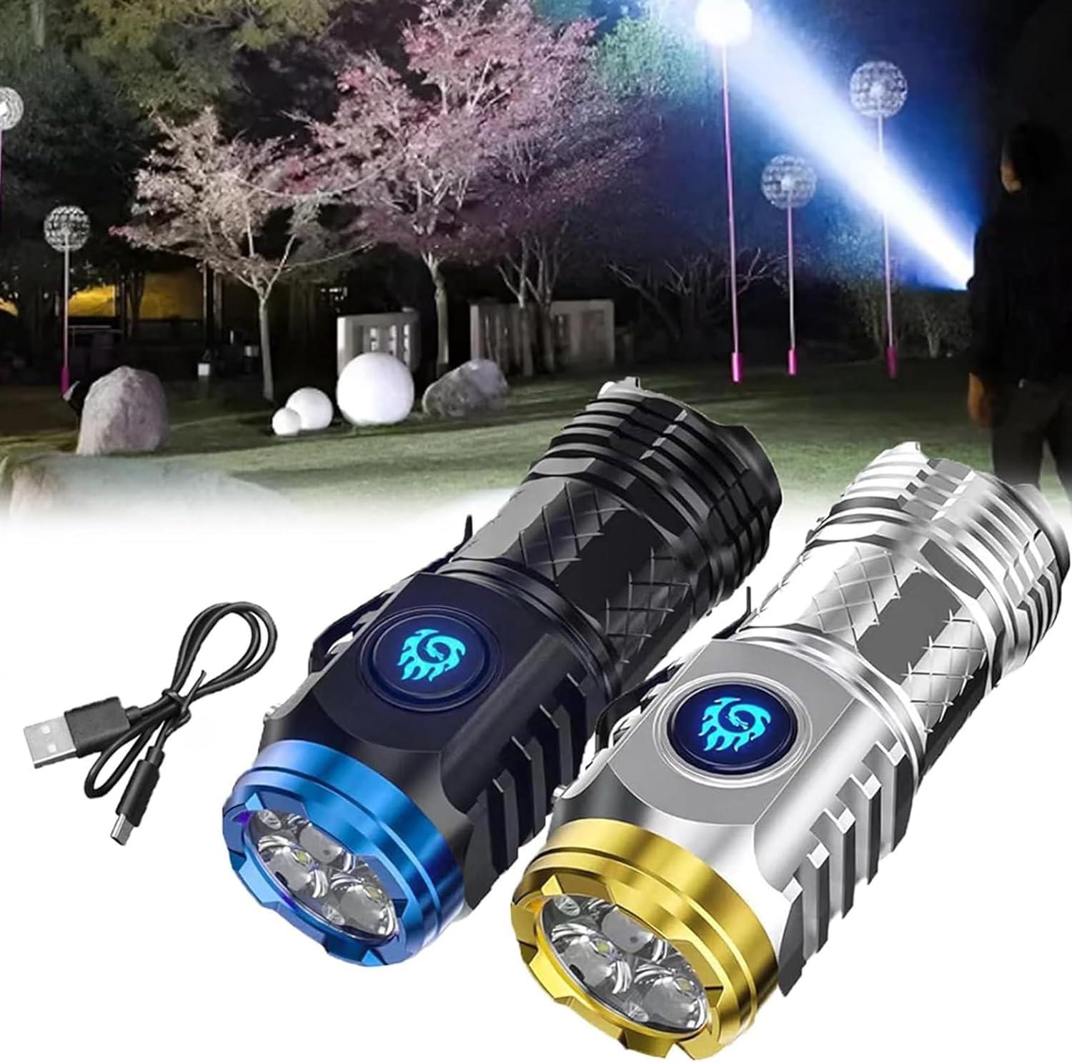 EHOTER Three-Eyed Monster Mini Flashlight 3-Eyed Ultra Bright Portable Small LED Flashlight Super Bright Mini Torch, Rechargeable Flashlights High Lumens Flash Light (Black+Silver)