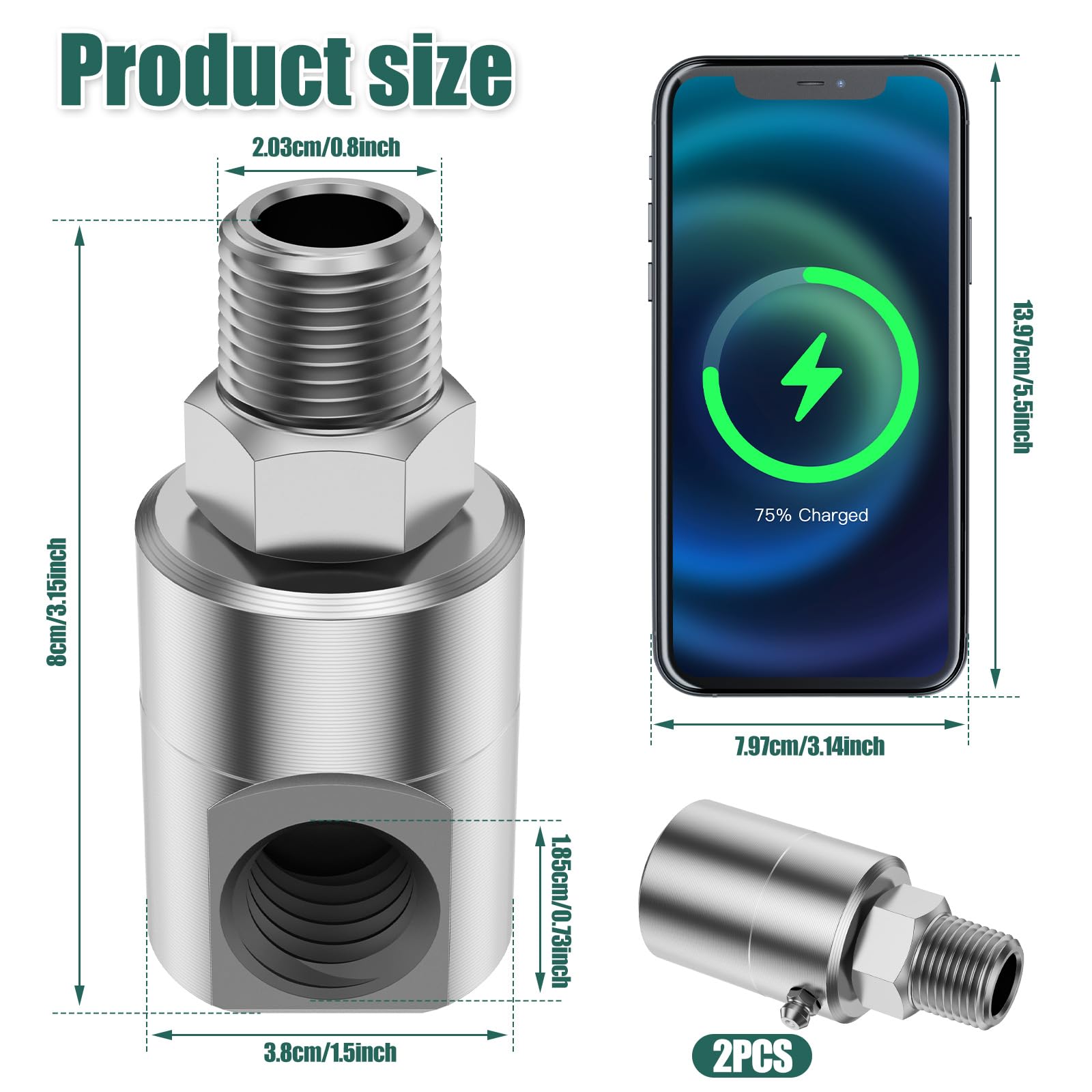 2-pak 1.3 cm MXF Złączka obrotowa do węża, wytrzymałe złącze wysokociśnieniowe ze stali nierdzewnej 304 z smarem Zerk (maks. 5000 PSI), zamiennik dla 9SS8MP50XFP50-Ni-AL #5124