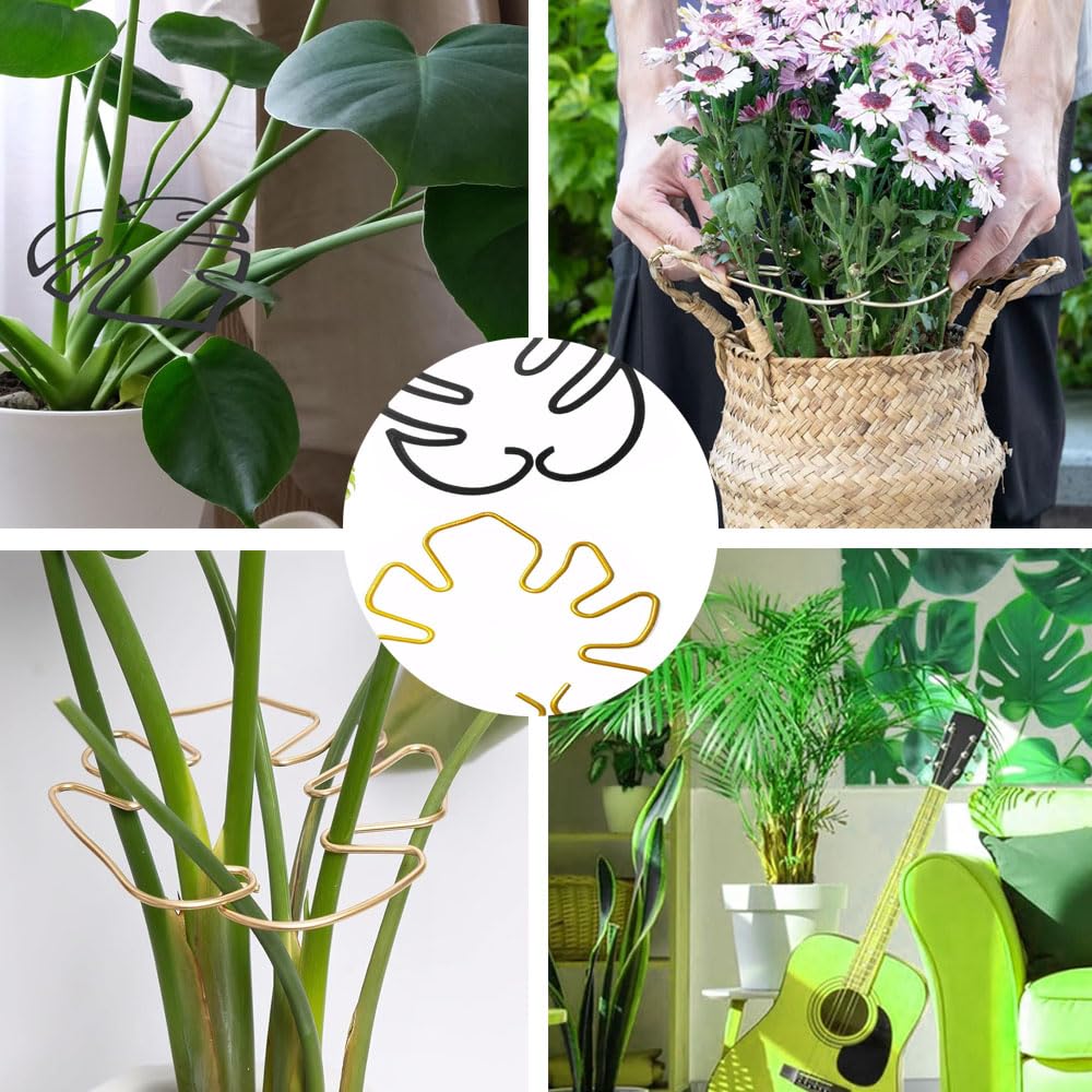 Supporto Per Piante Rampicanti Da Interno - 2 Pezzi In Ferro Verniciato, Forma Foglia Di Monstera, Oro/Nero, Per Vasi E Decorazione