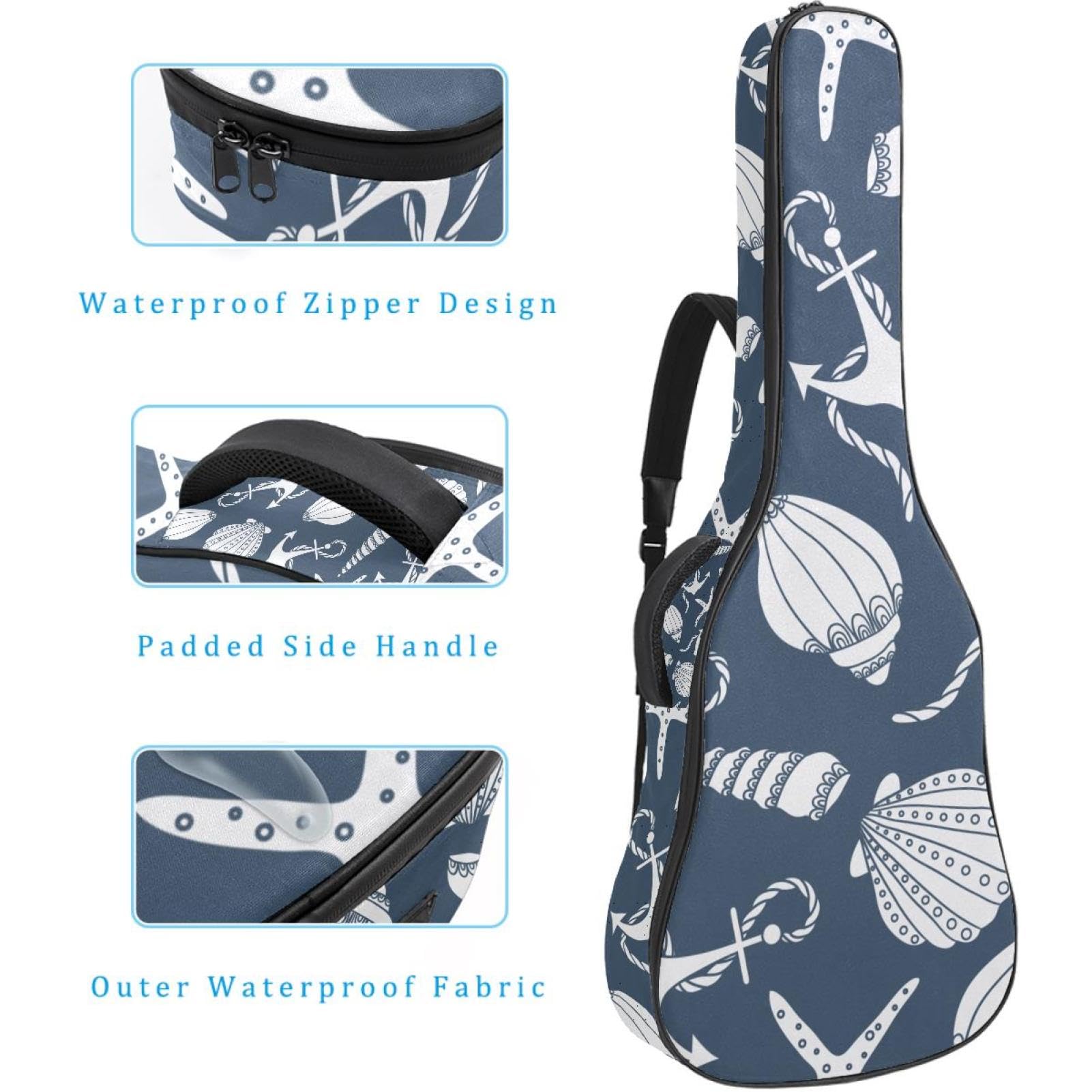 Torba na gitarę akustyczną wodoodporny plecak na gitarę grubo miękko wyściełana muszla klasyczna obudowa na gitarę, wielobarwny, 42.9x16.9x4.7 in, Organizer do torby