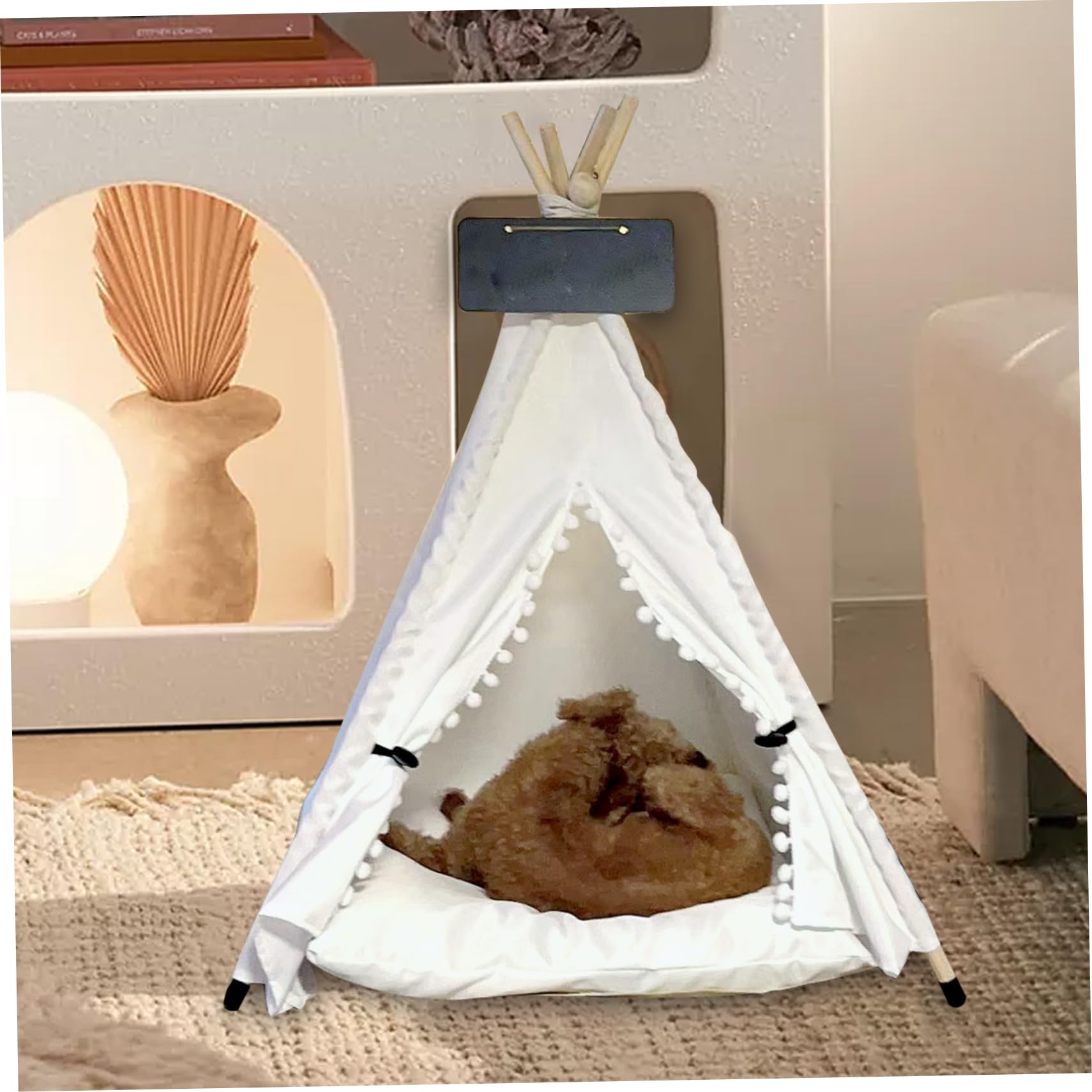 Tente pour Chien d'intérieur | Tente pour Animaux de Compagnie Semi-fermée, spacieuse, rembourrée, antidérapante, avec Mini tipi pour Chat sécurisé pour Dormir confortablement, Fournitures pour Anima